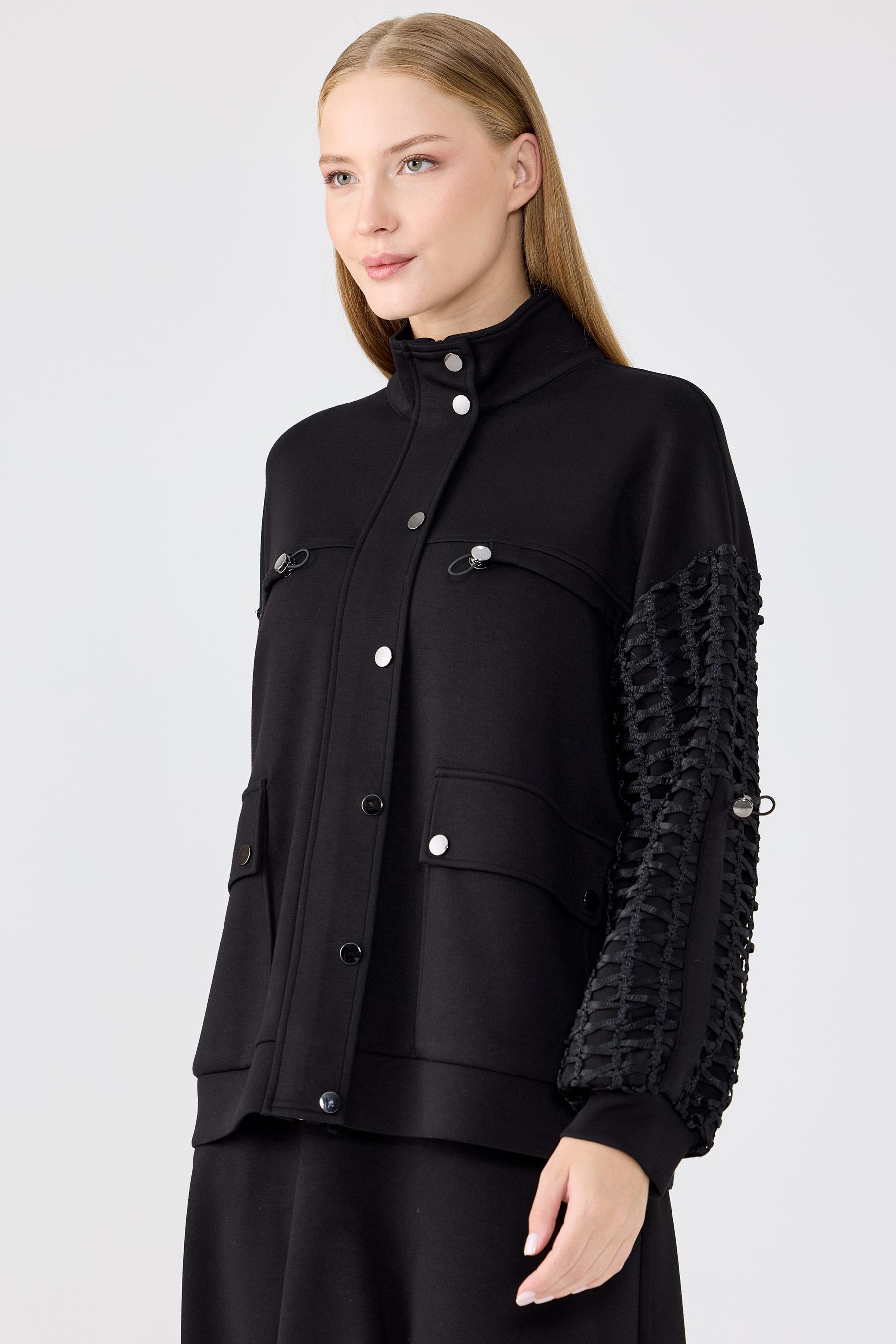 File Detaylı Ceket Etek Takım SİYAH