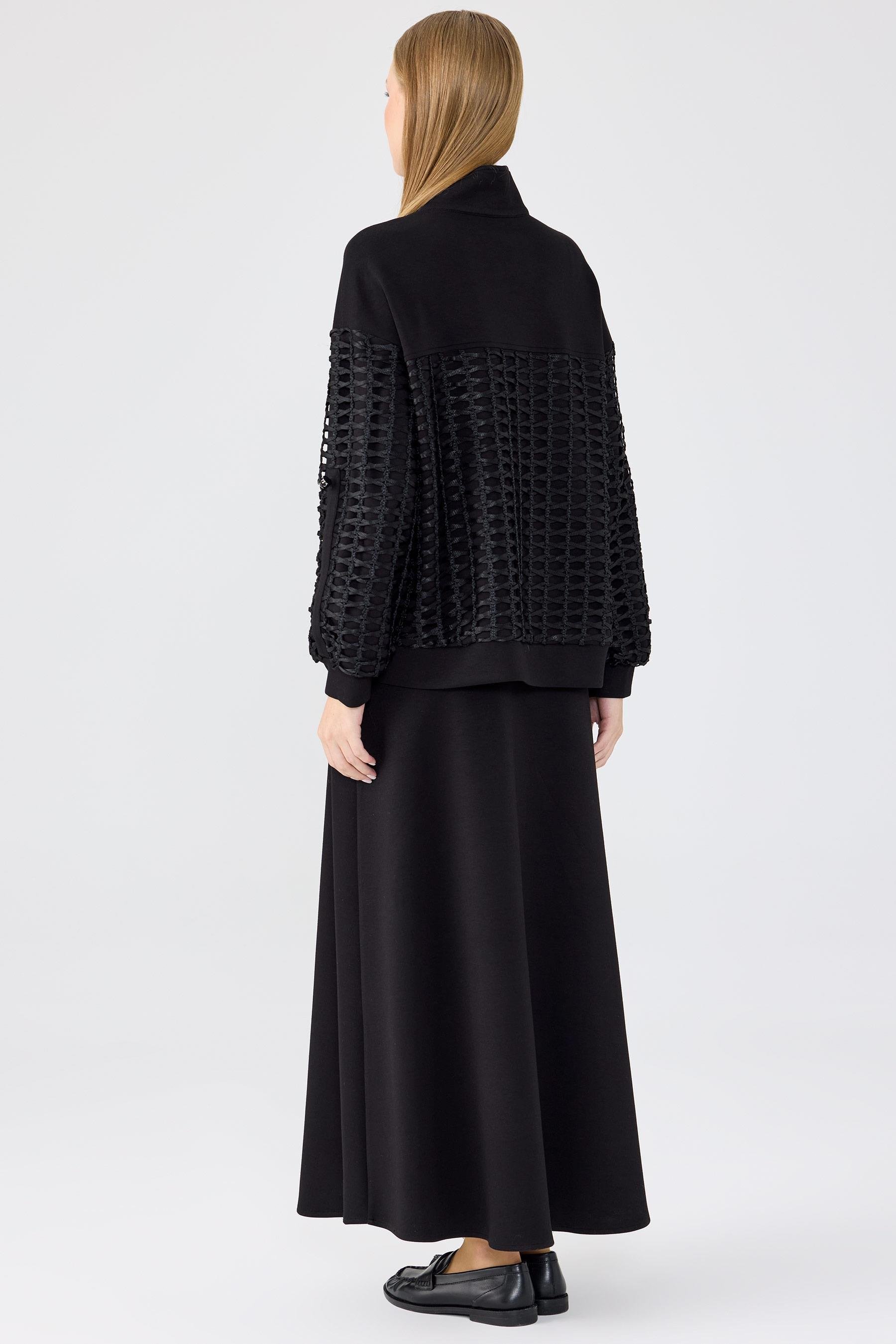 File Detaylı Ceket Etek Takım SİYAH