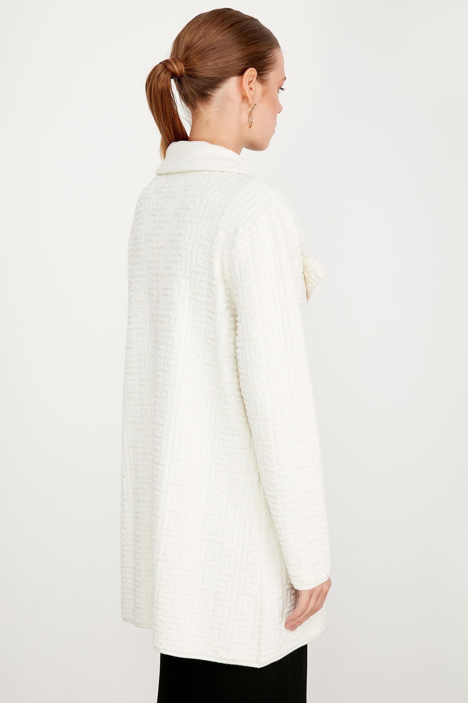 Havlu Örgülü Kruvaze Rayon Triko Hırka EKRU