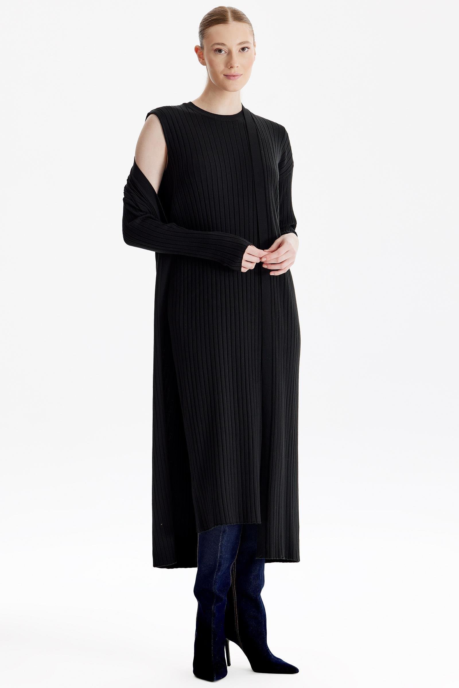 HIRKA KOMBİNLİ TRİKO ELBİSE SİYAH