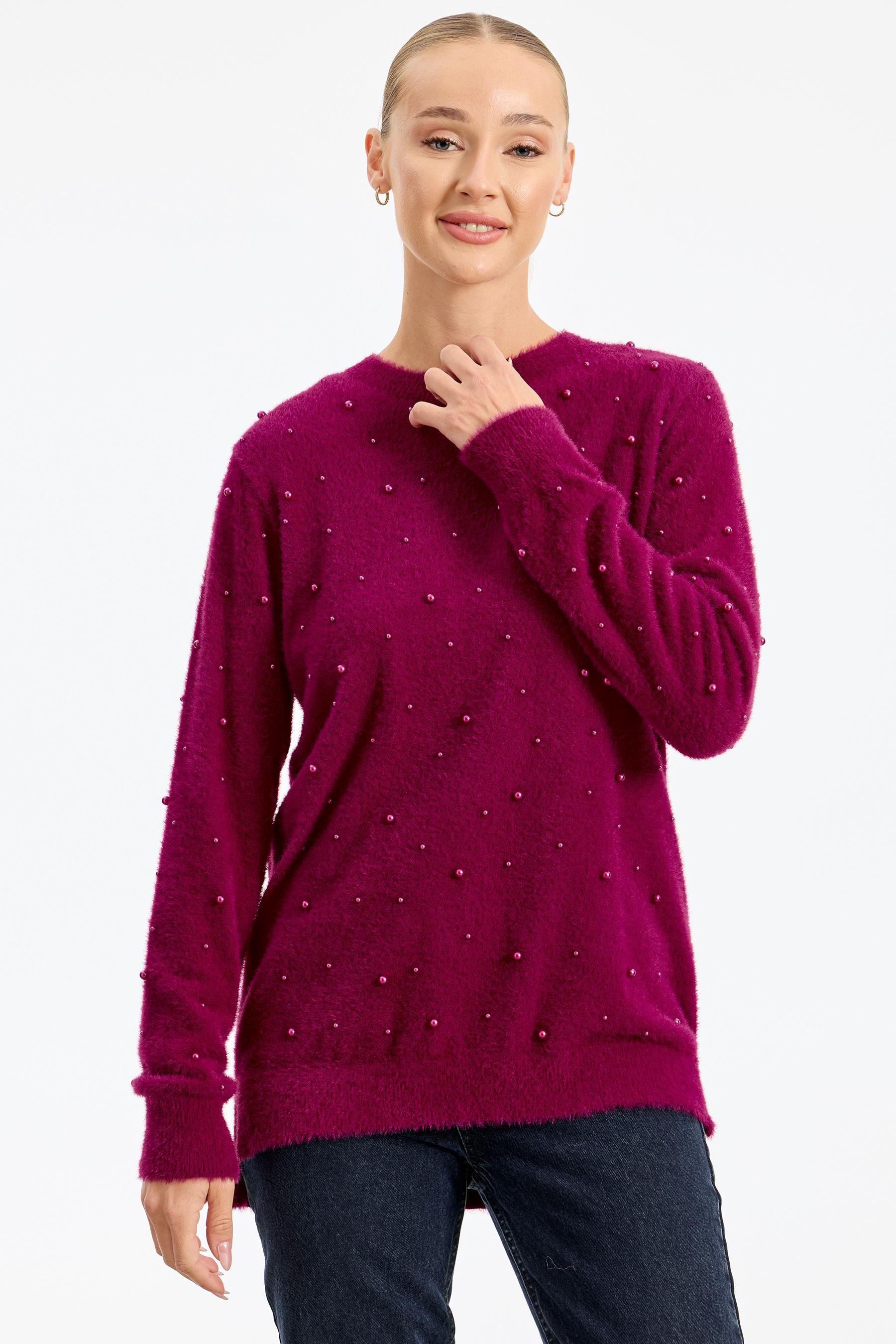 İnci Detaylı Triko Tunik FUŞYA