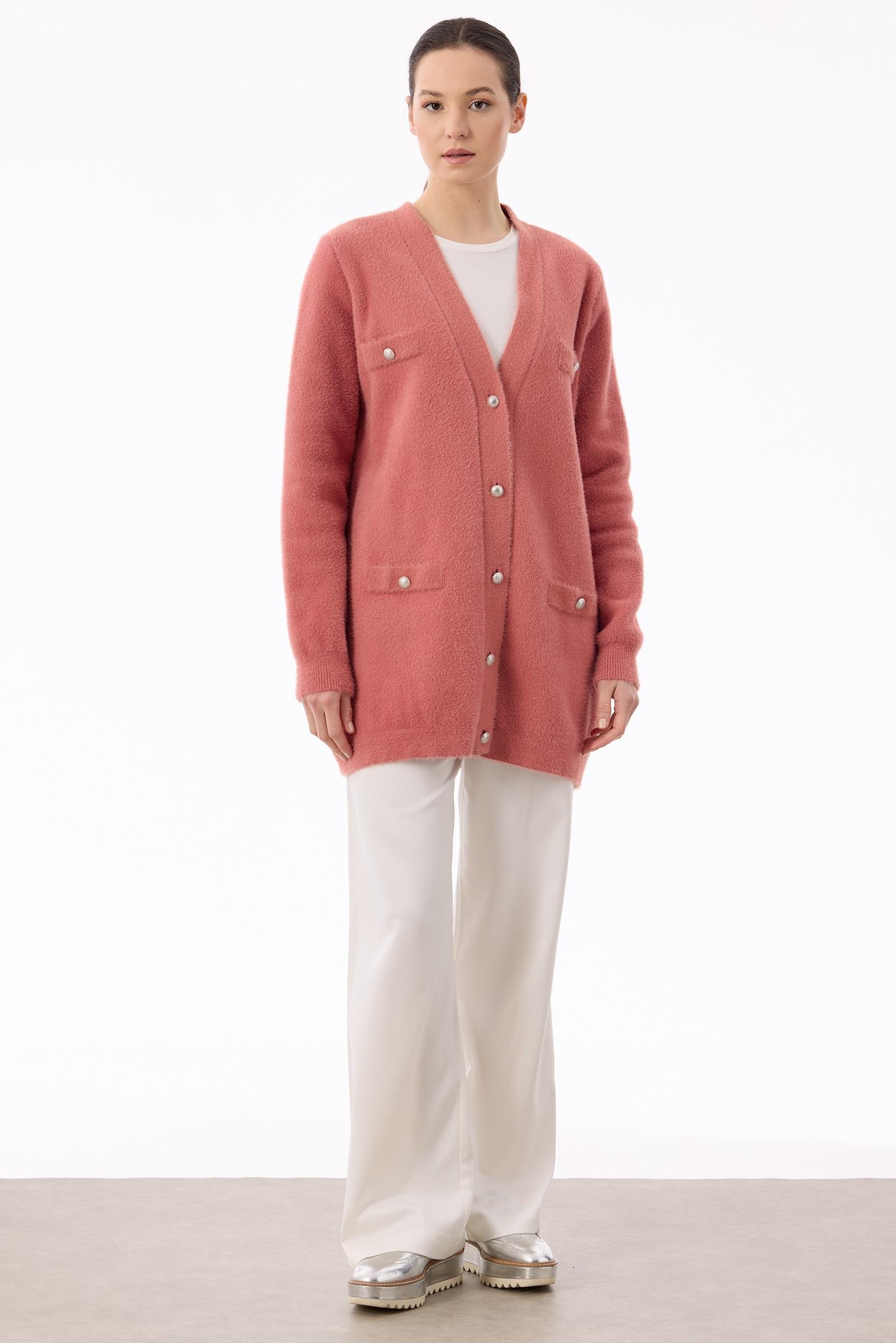 İnci Düğmeli Triko Hırka PEMBE