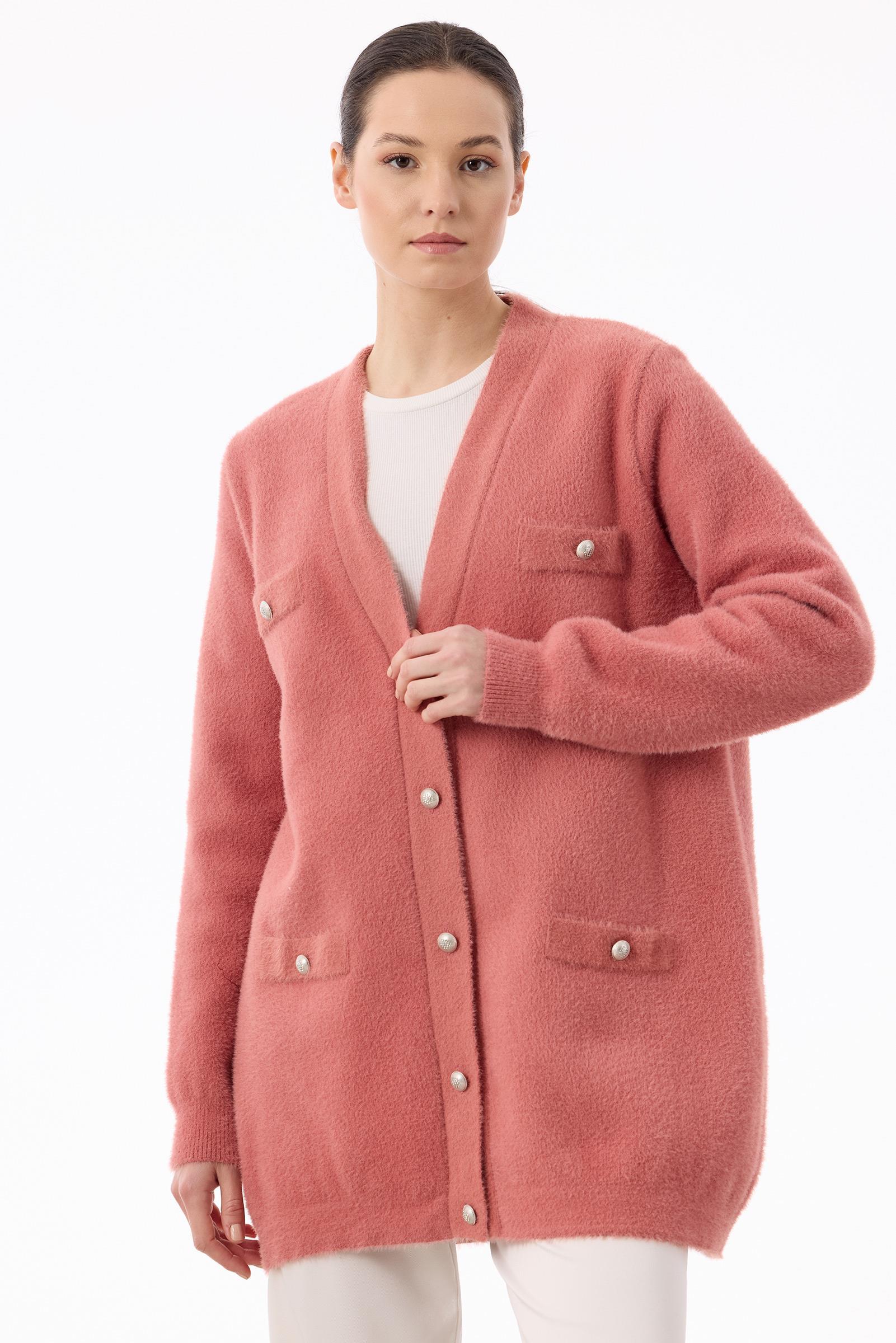 İnci Düğmeli Triko Hırka PEMBE