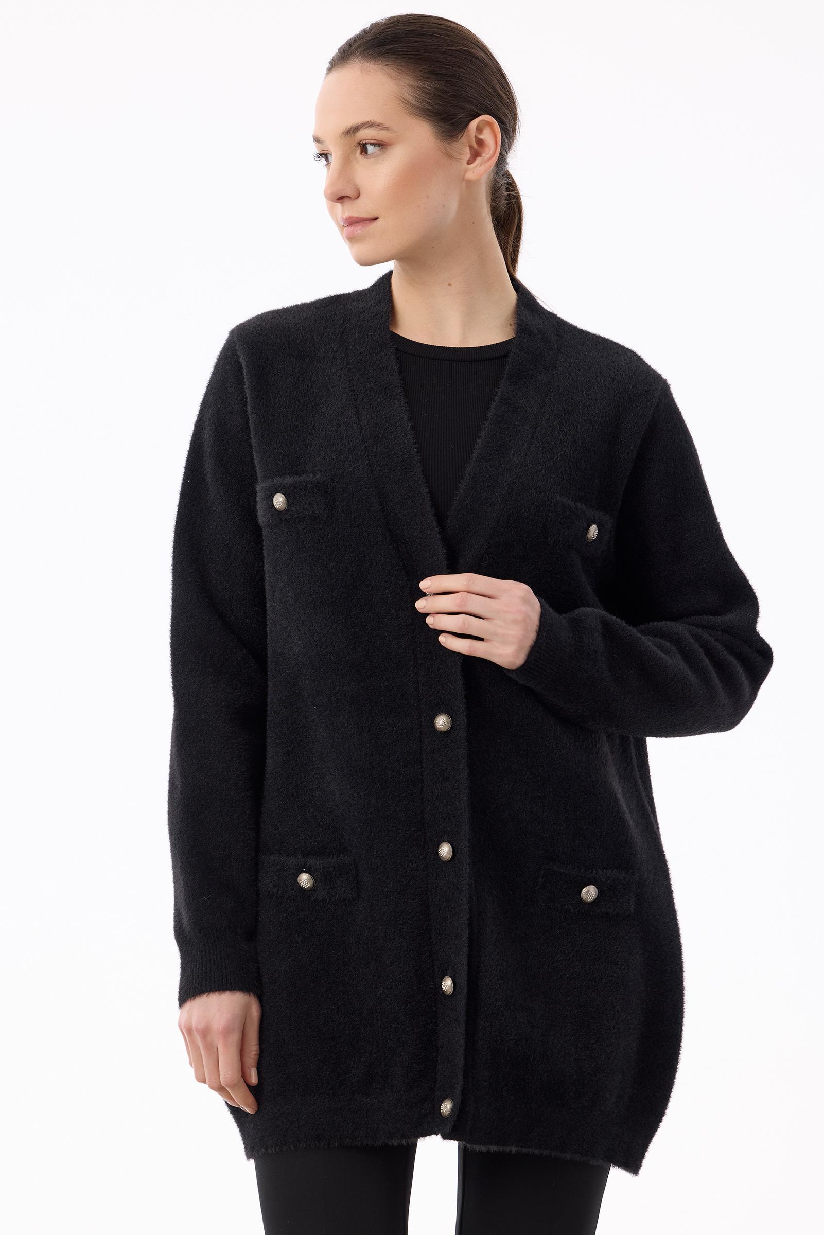 İnci Düğmeli Triko Hırka SİYAH