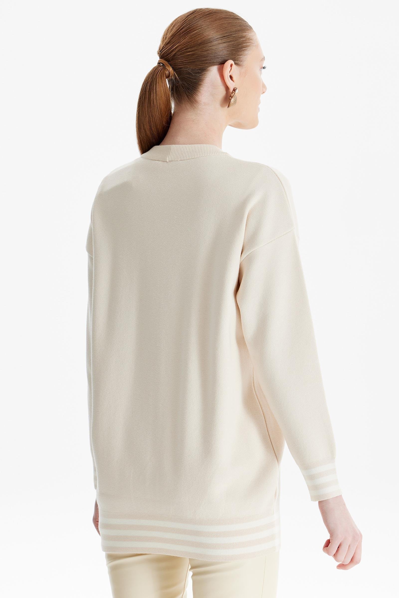 Kabartma Yazılı Triko  Hırka VANİLYA