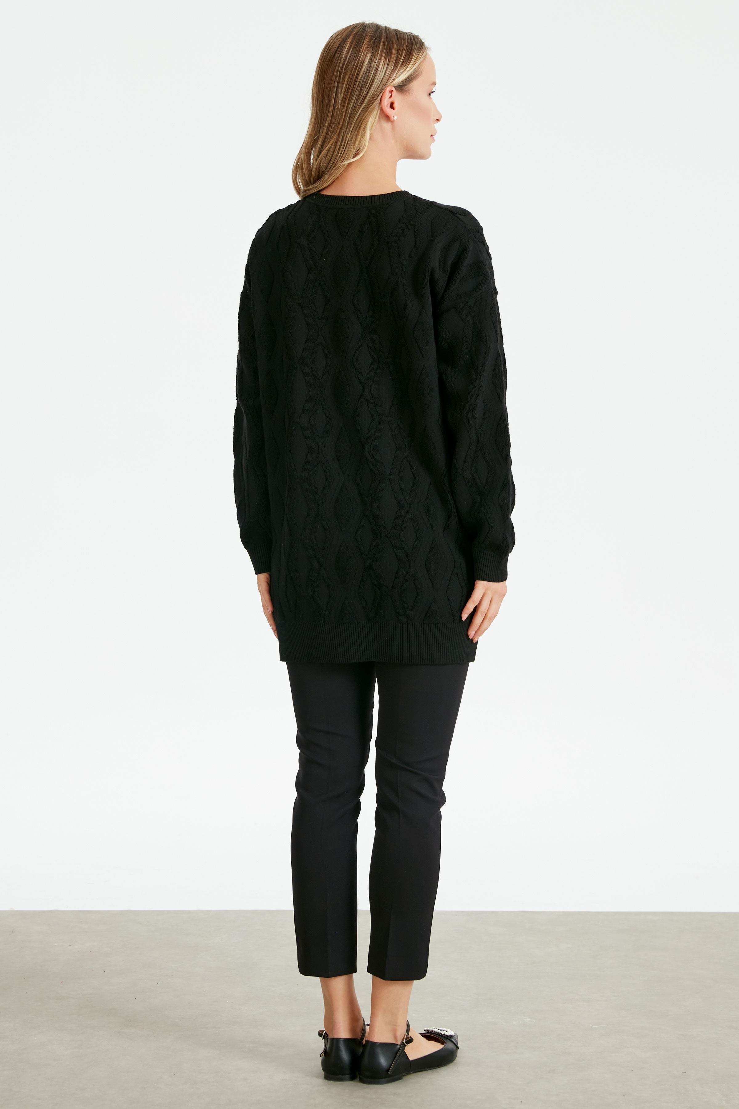 Kapartma Desenli Triko Tunik SİYAH