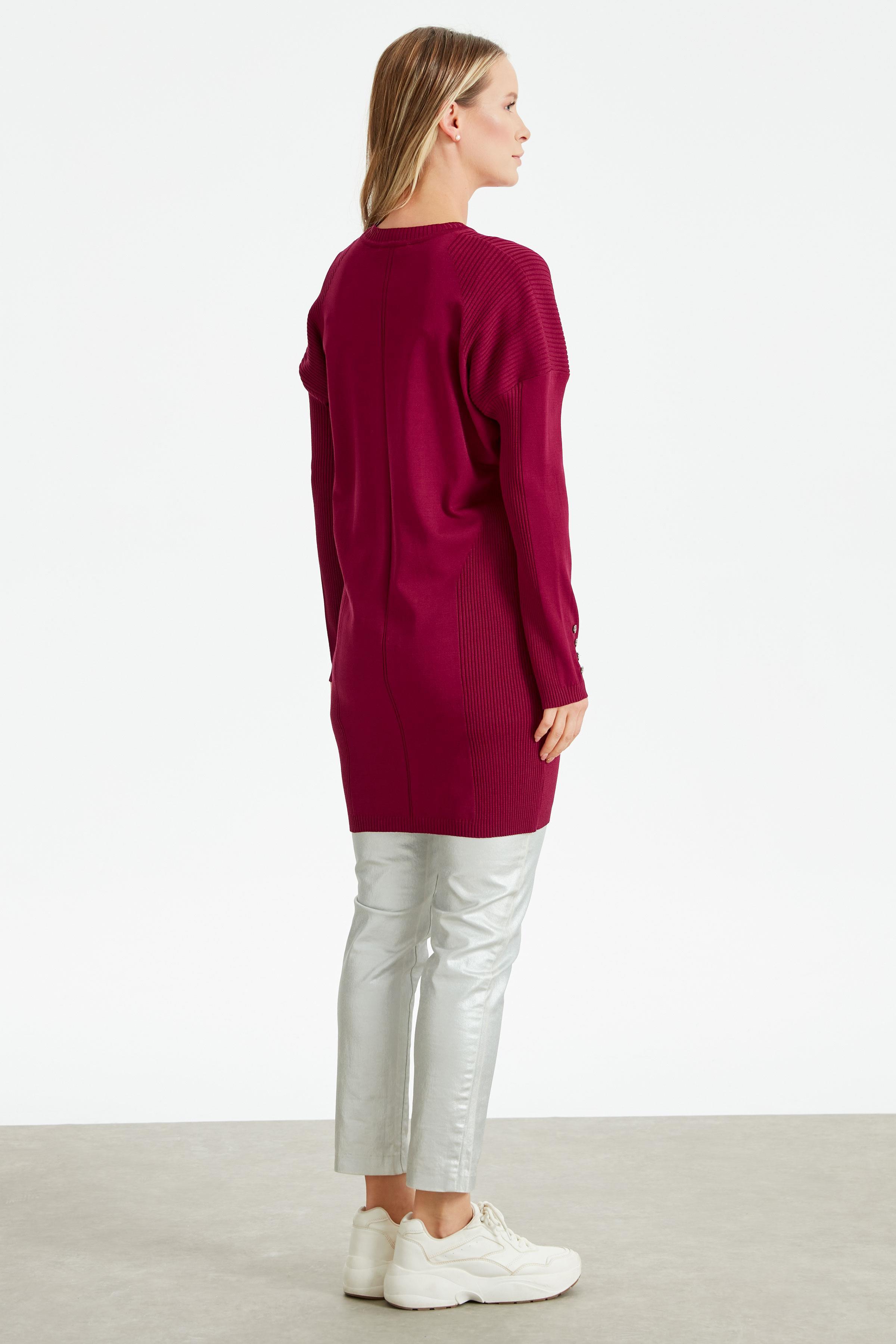 Kolları Düğmeli Örgü Detaylı Rayon Tunik MÜRDÜM