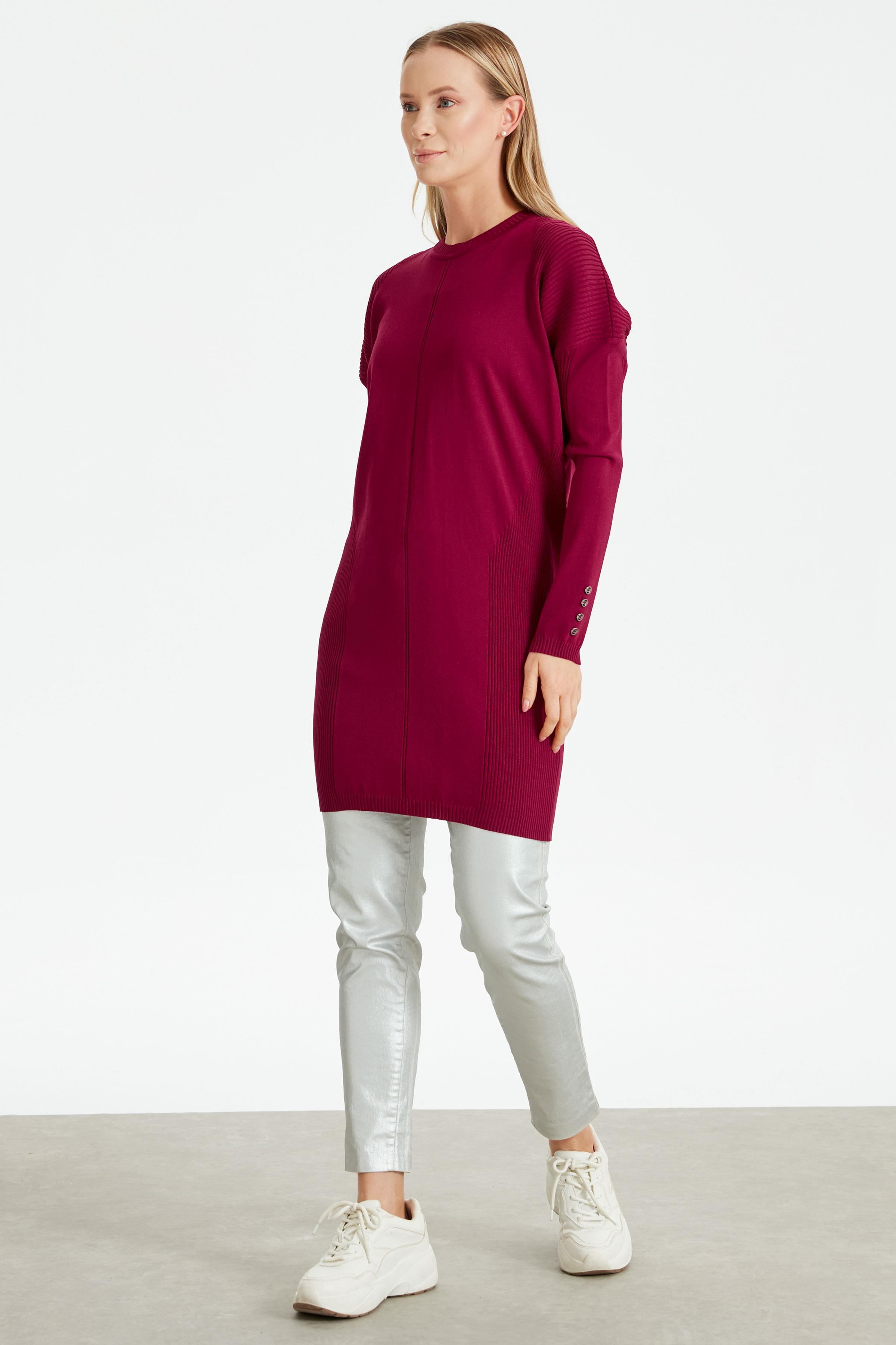 Kolları Düğmeli Örgü Detaylı Rayon Tunik MÜRDÜM