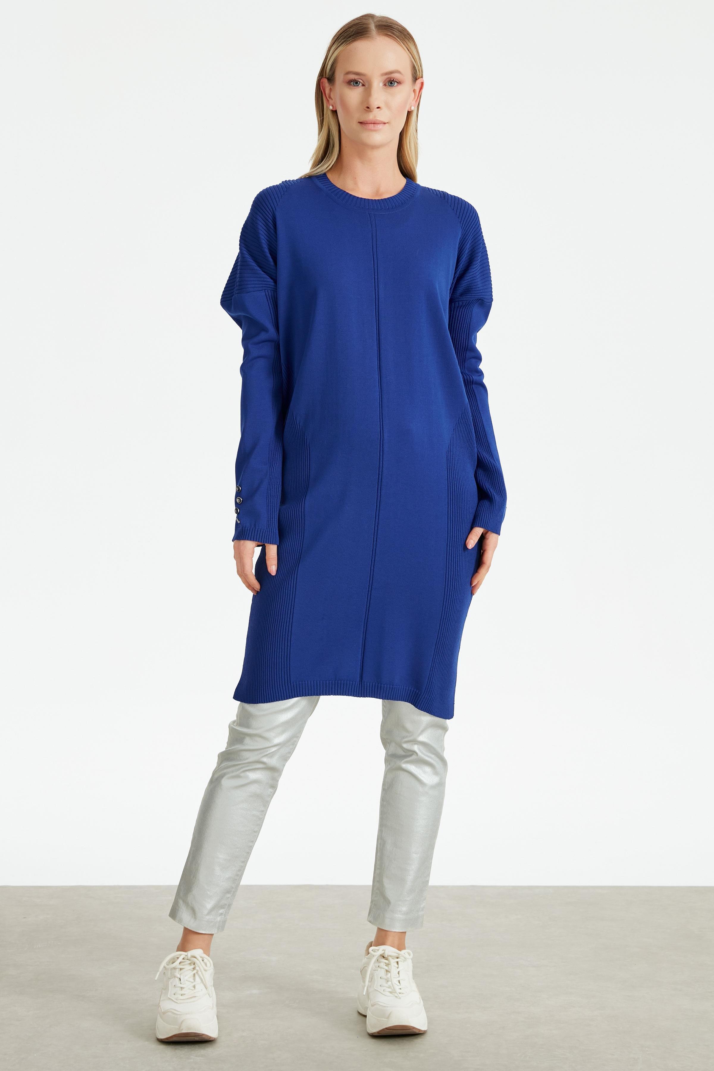 Kolları Düğmeli Örgü Detaylı Rayon Tunik SAKS