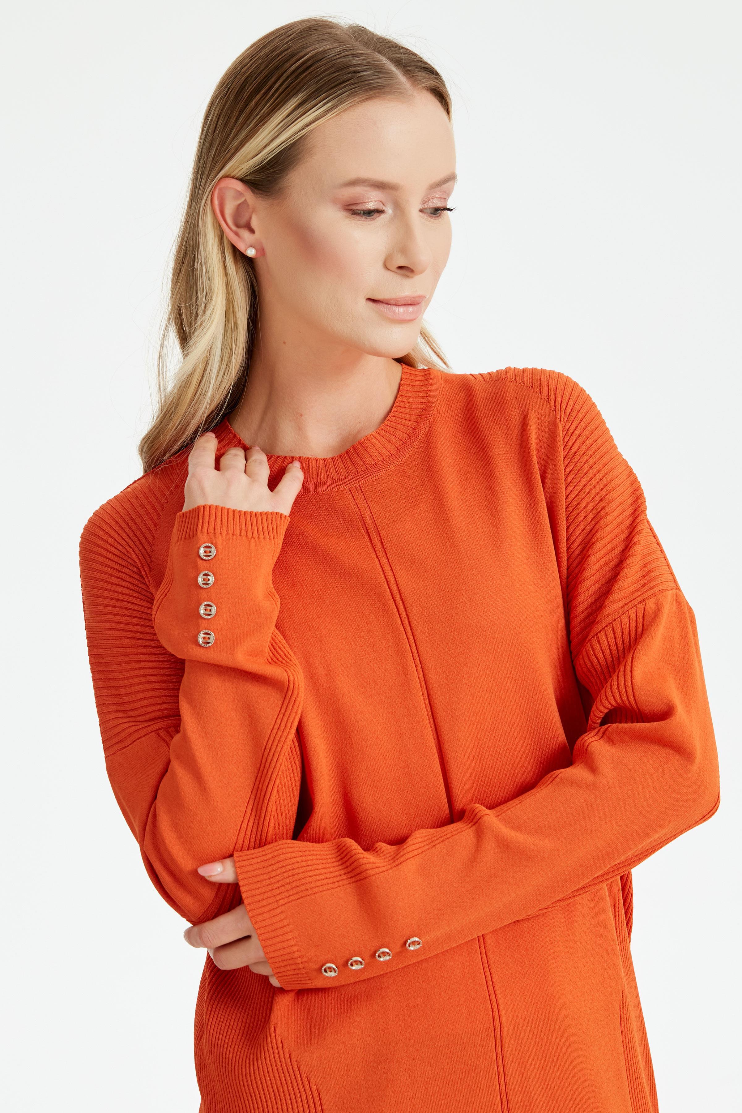 Kolları Düğmeli Örgü Detaylı Rayon Tunik KİREMİT