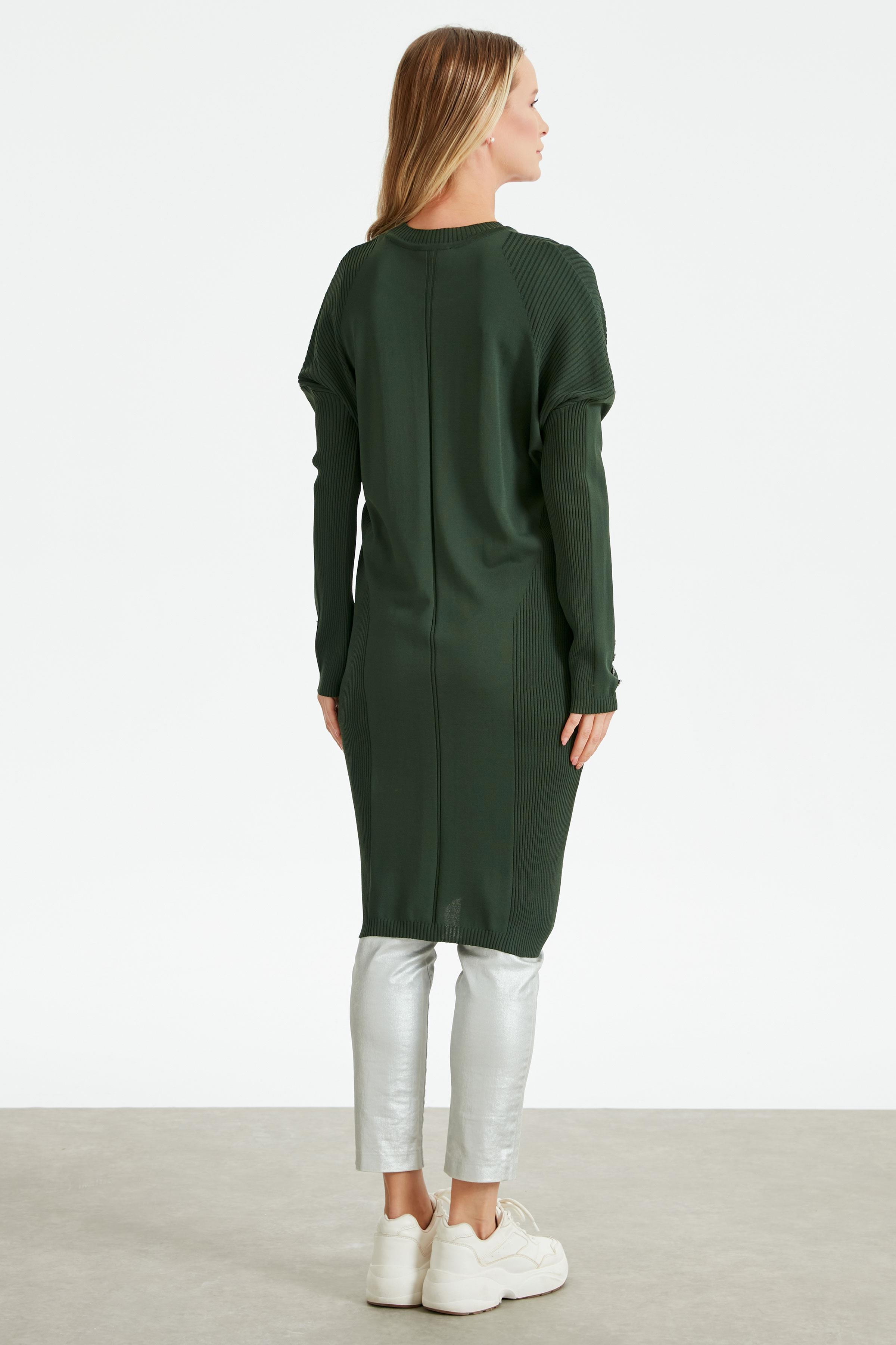 Kolları Düğmeli Örgü Detaylı Rayon Tunik K.YEŞİL