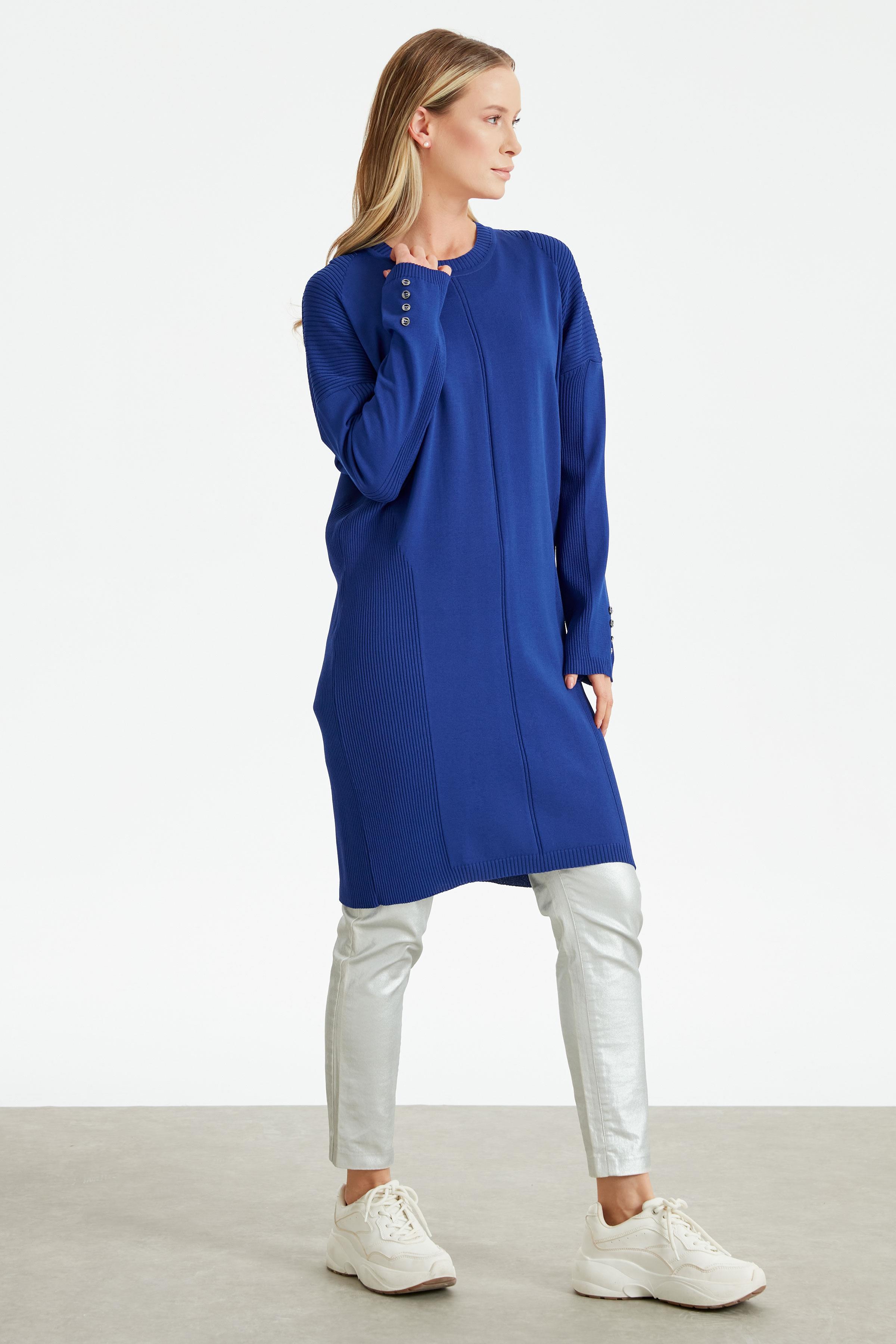 Kolları Düğmeli Örgü Detaylı Rayon Tunik SAKS