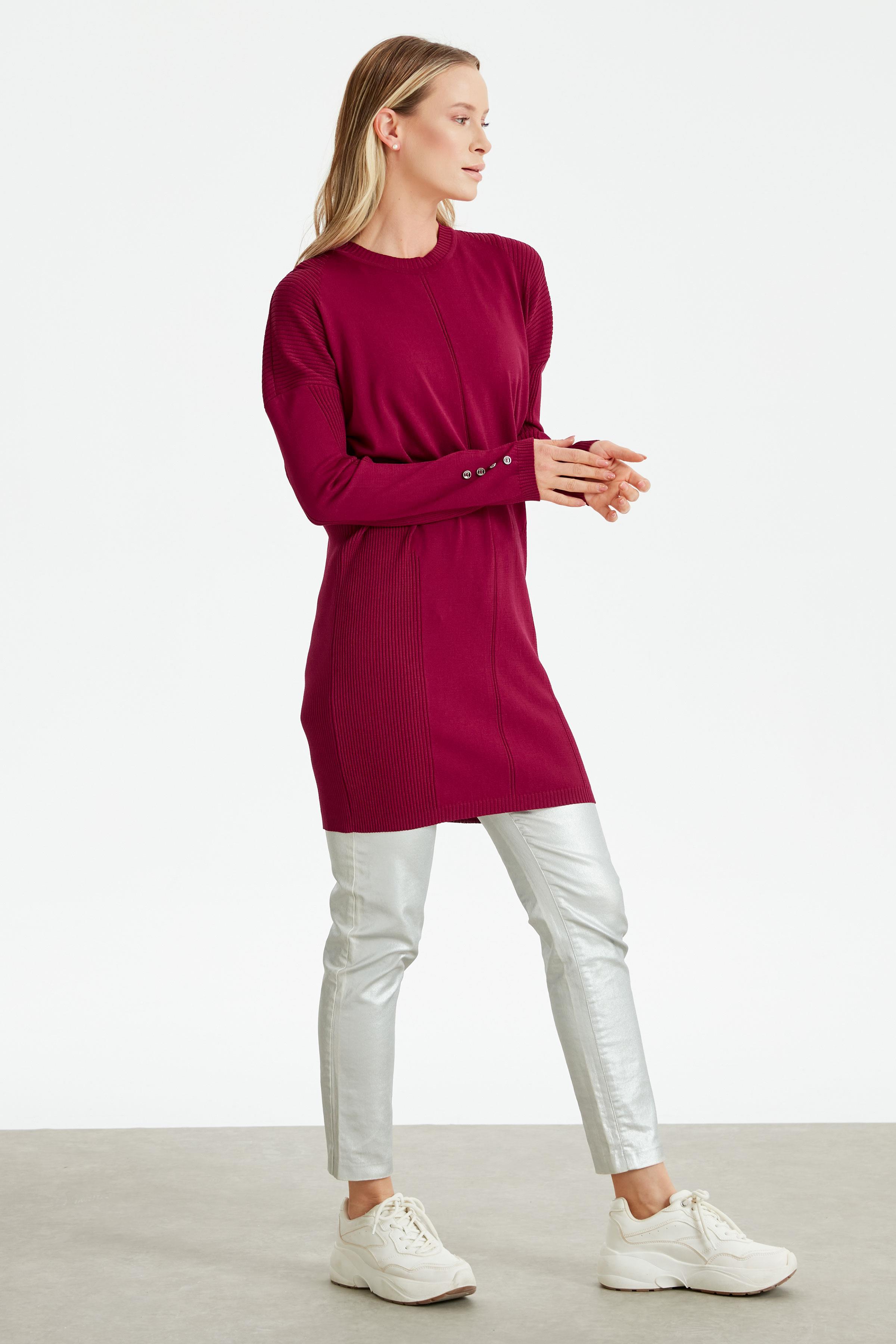 Kolları Düğmeli Örgü Detaylı Rayon Tunik MÜRDÜM