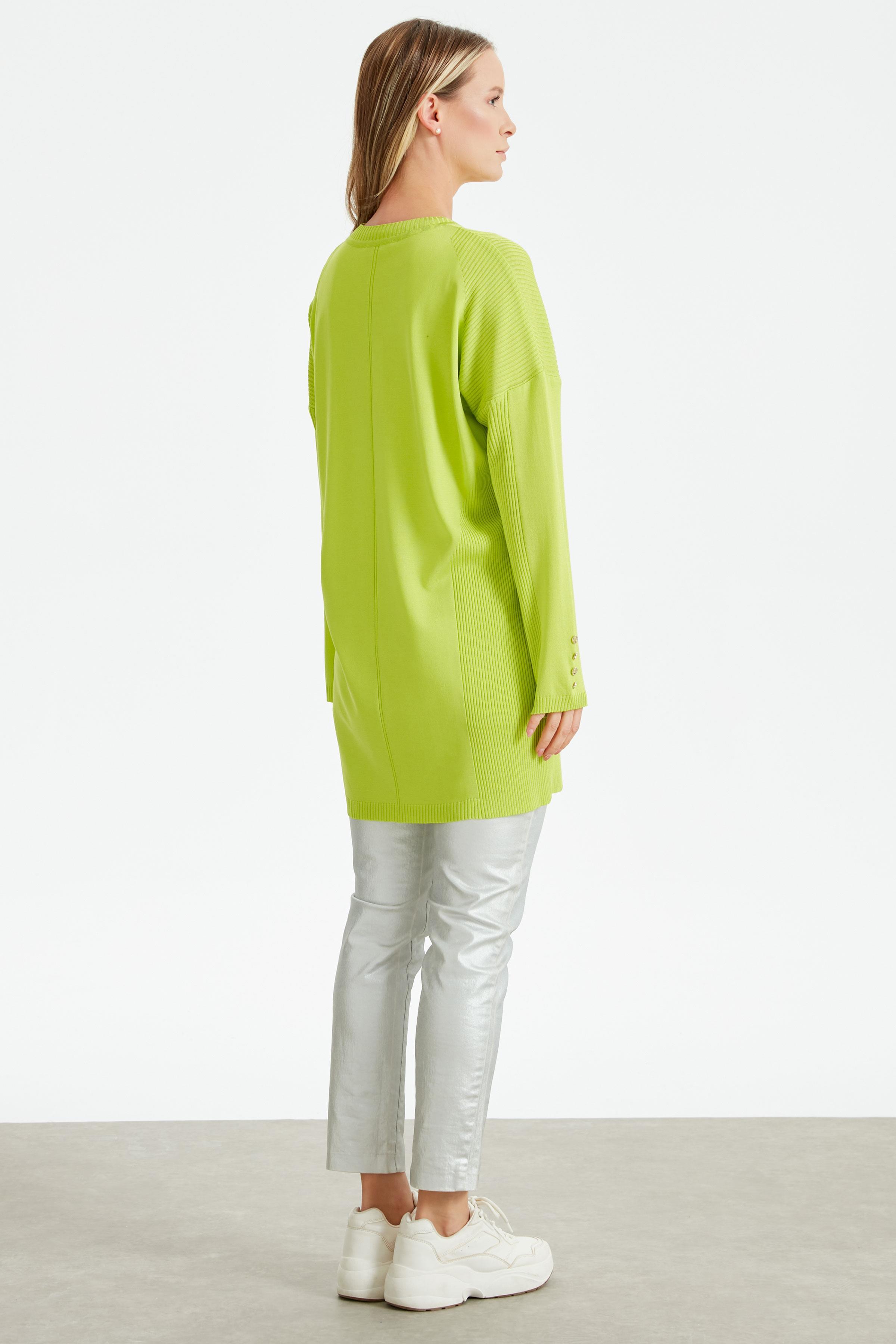 Kolları Düğmeli Örgü Detaylı Rayon Tunik NEON