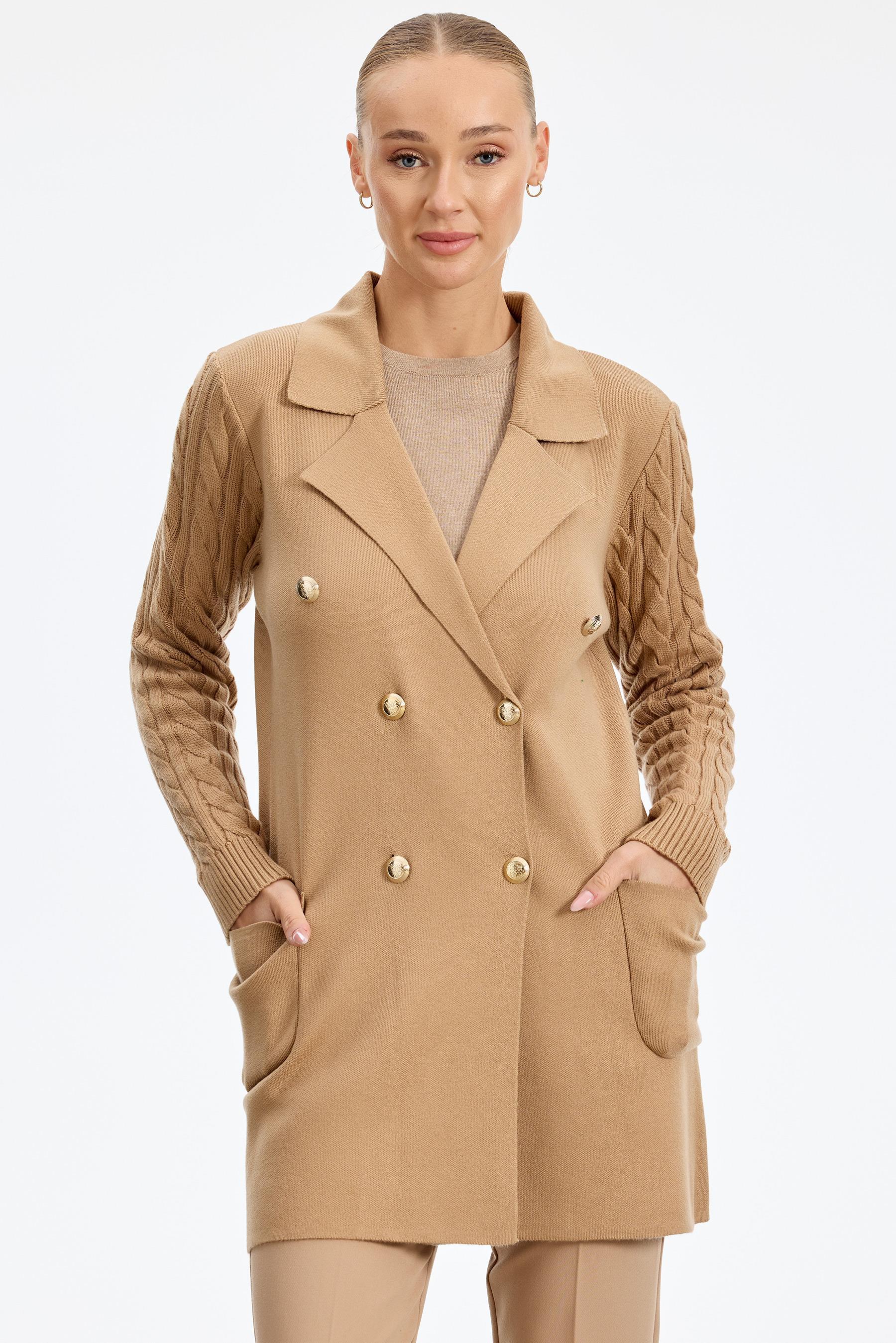 Kolları Saç Örgülü Triko Blazer Ceket CAMEL