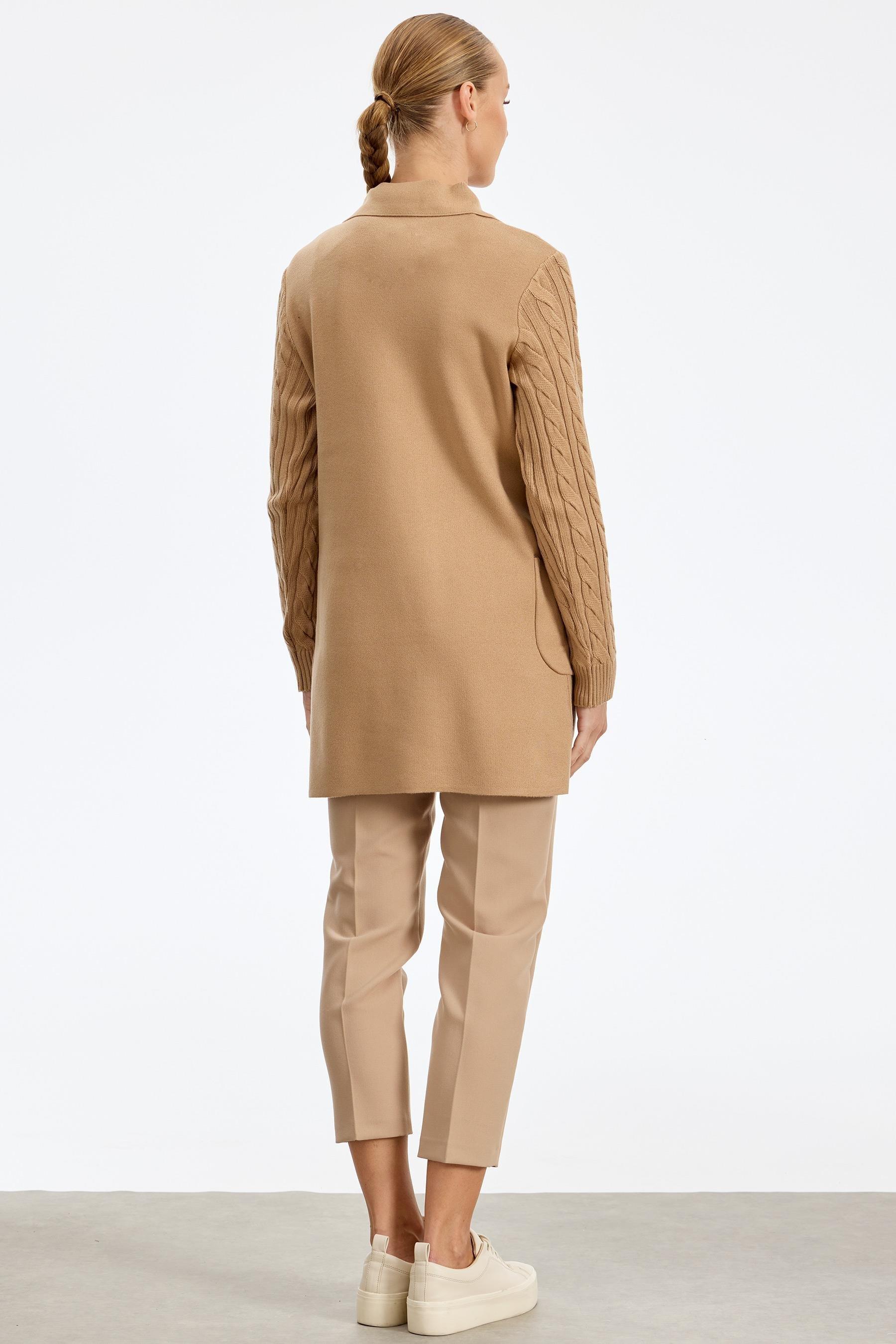 Kolları Saç Örgülü Triko Blazer Ceket CAMEL