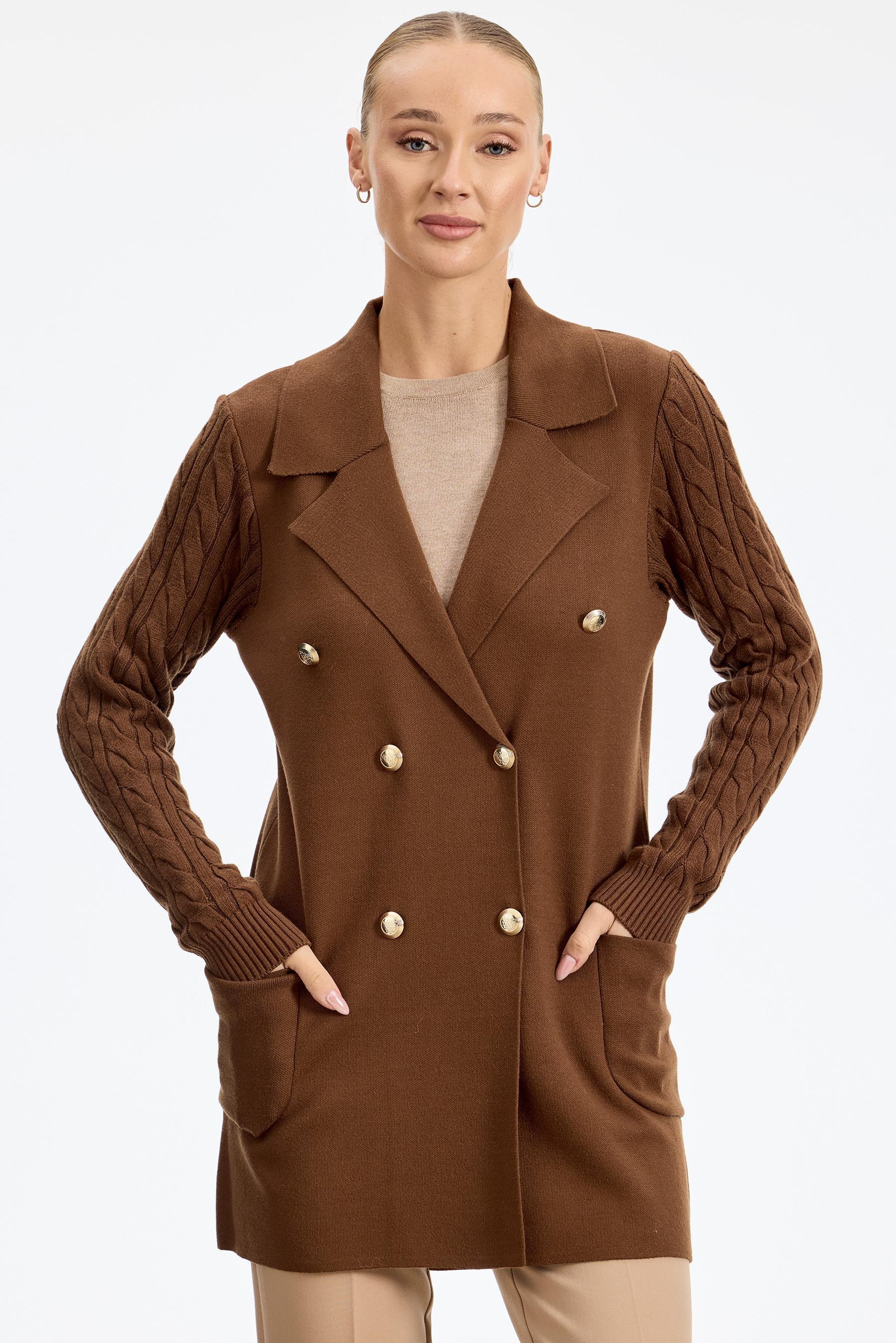 Kolları Saç Örgülü Triko Blazer Ceket KAHVE