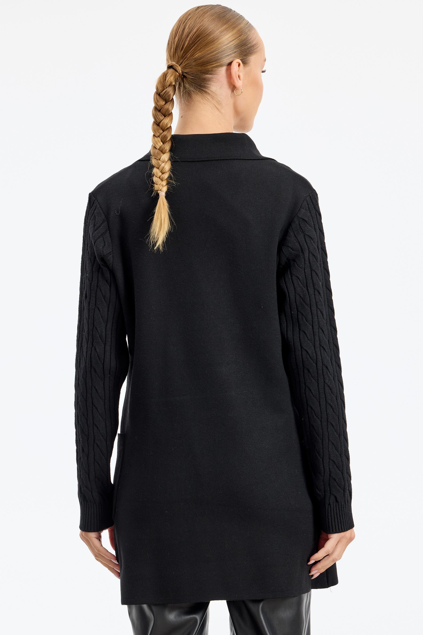 Kolları Saç Örgülü Triko Blazer Ceket SİYAH