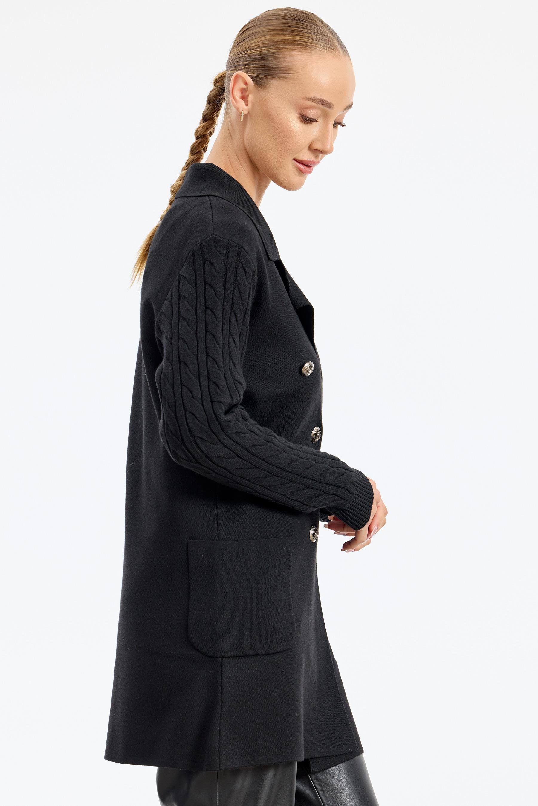 Kolları Saç Örgülü Triko Blazer Ceket SİYAH