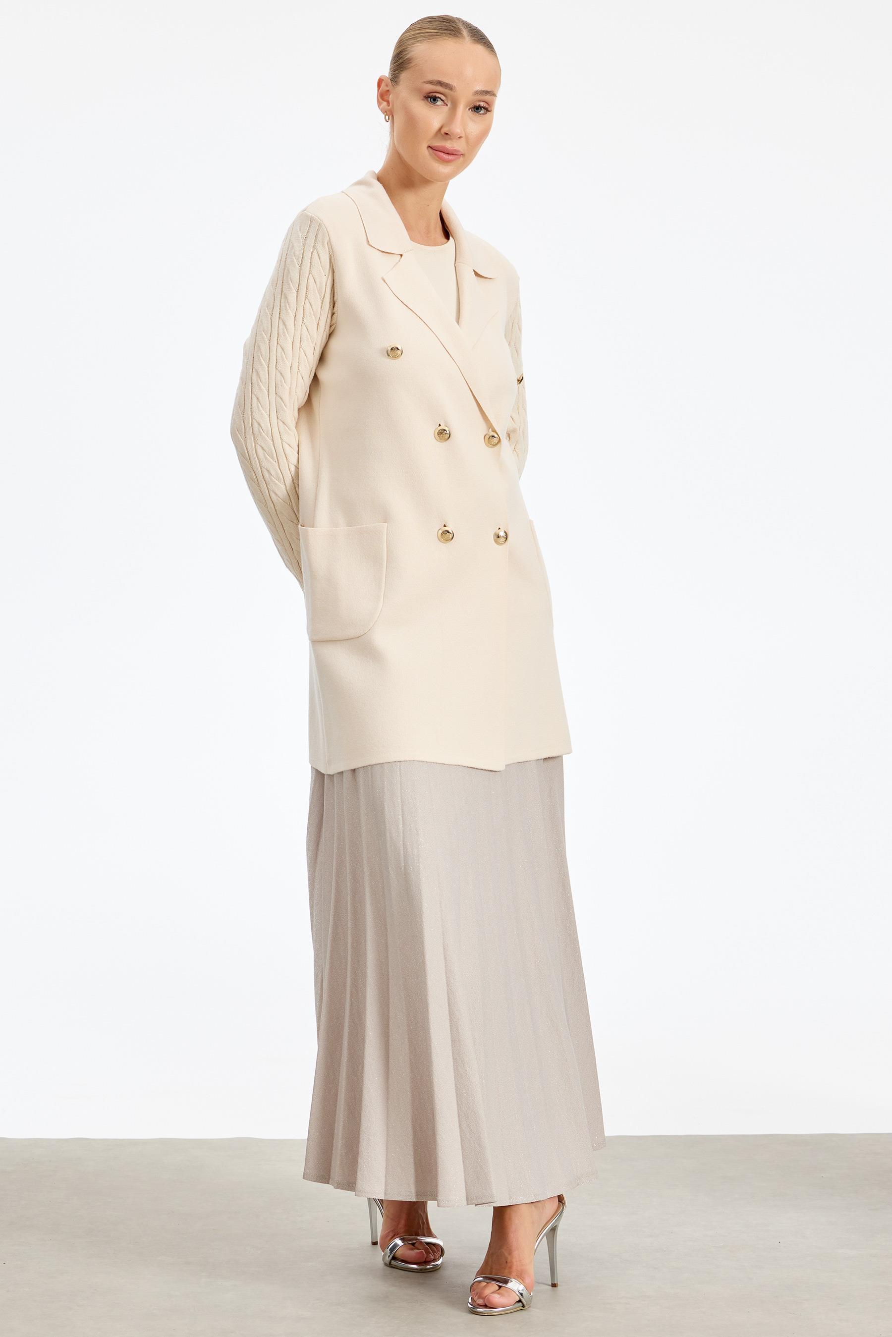 Kolları Saç Örgülü Triko Blazer Ceket VANİLYA