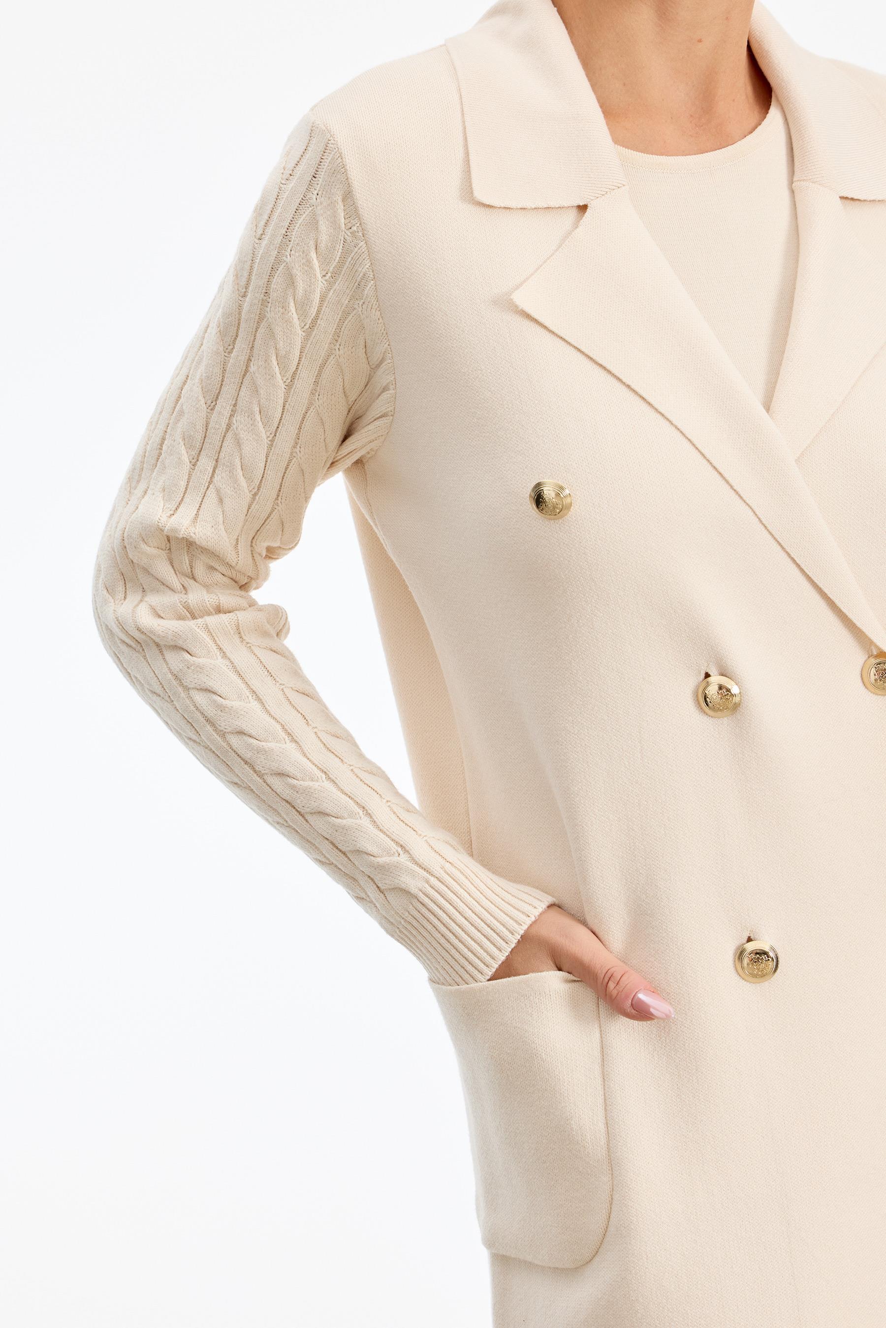 Kolları Saç Örgülü Triko Blazer Ceket VANİLYA