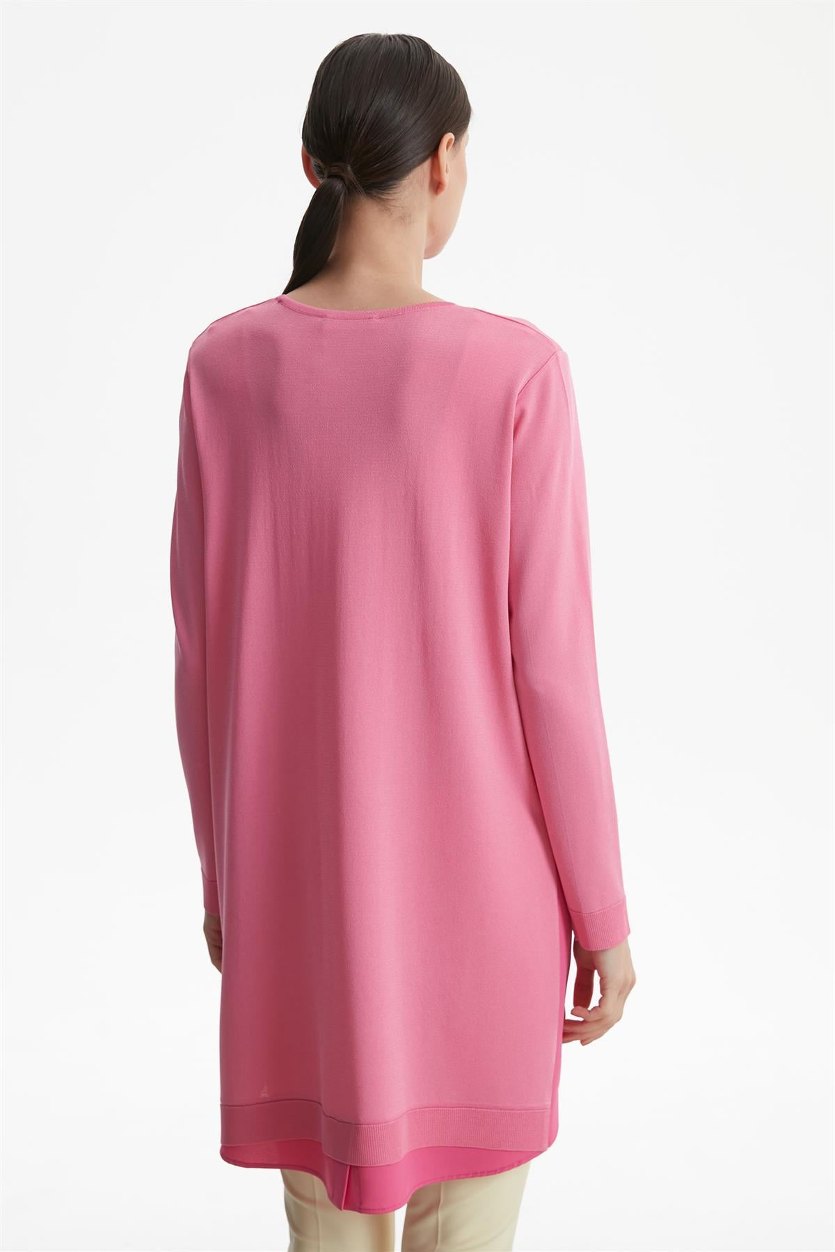 KUMAŞ GARNİLİ RAYON BASİC TRİKO TUNİK PEMBE