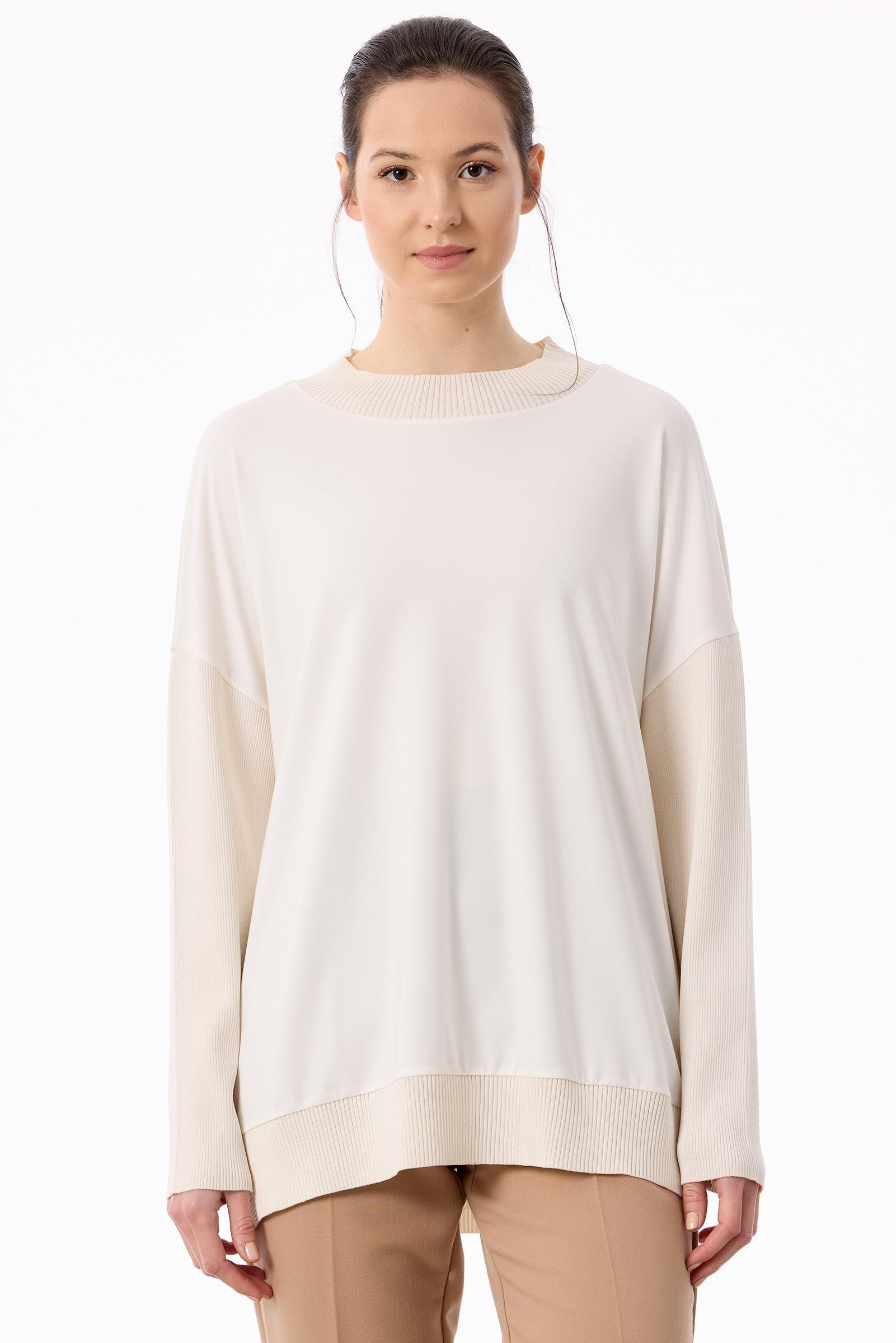 Kumaş Garnili Rayon Bluz VANİLYA