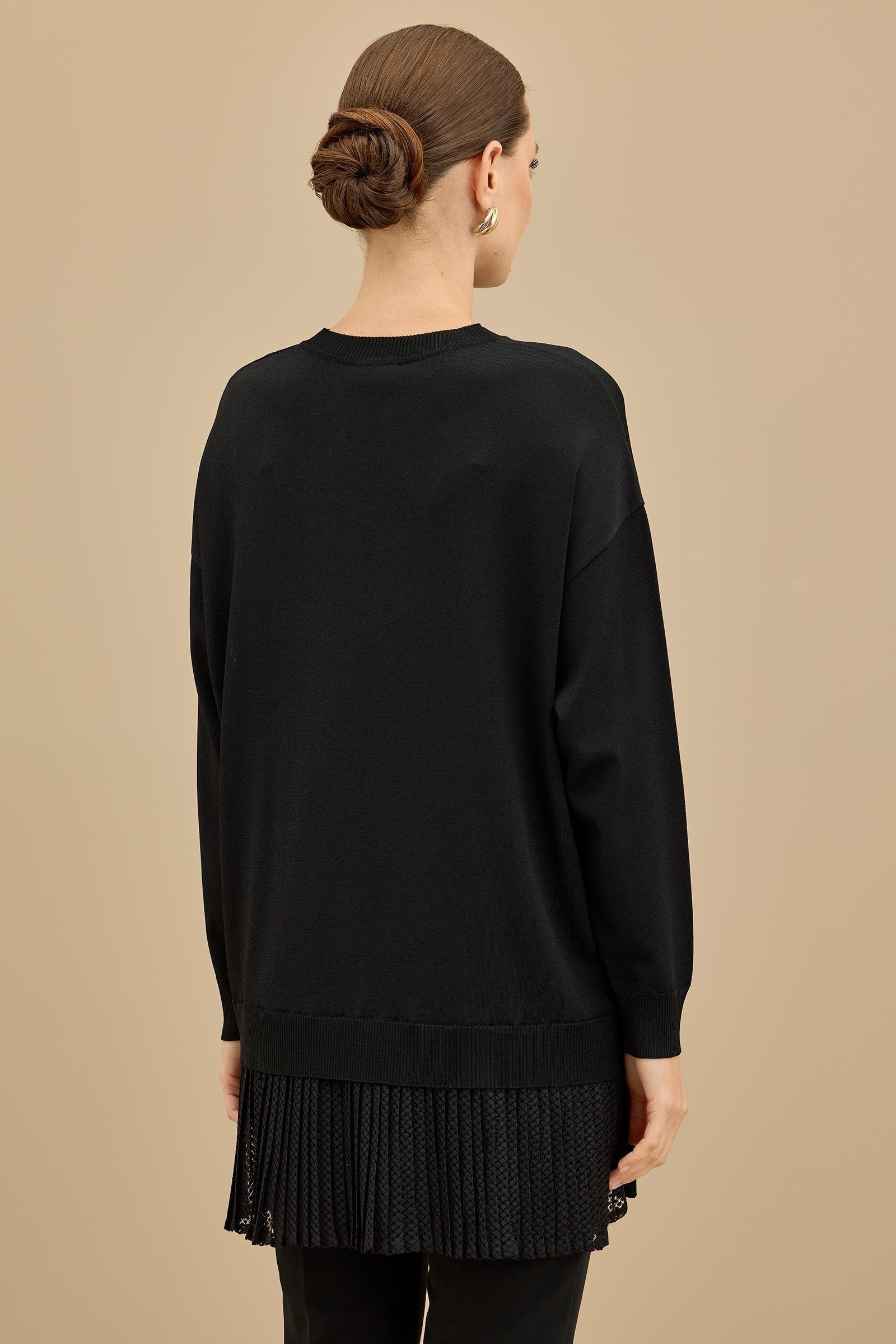 Kumaş Garnili Triko Tunik SİYAH