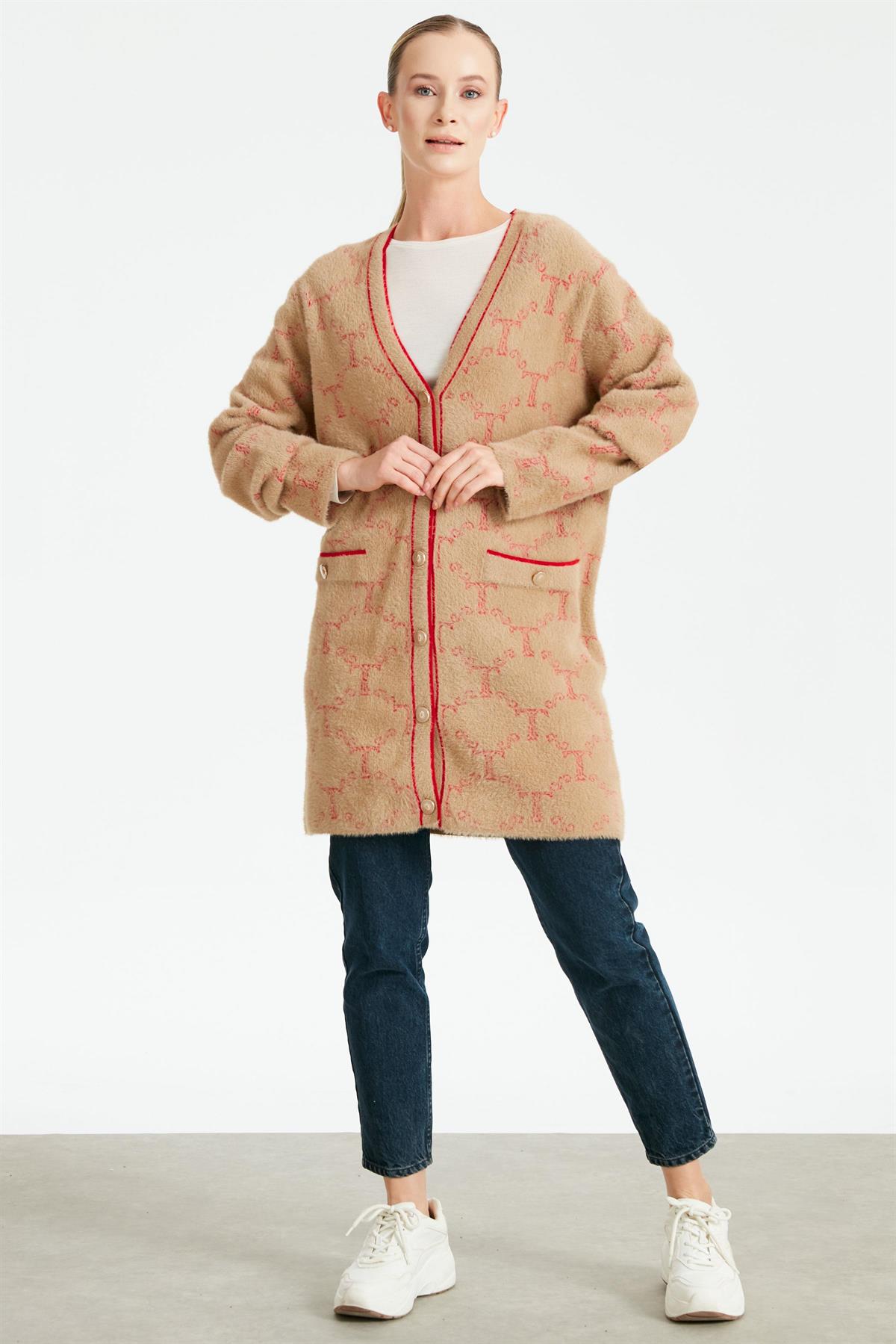 LOGO DESENLİ MİNK KABAN CAMEL