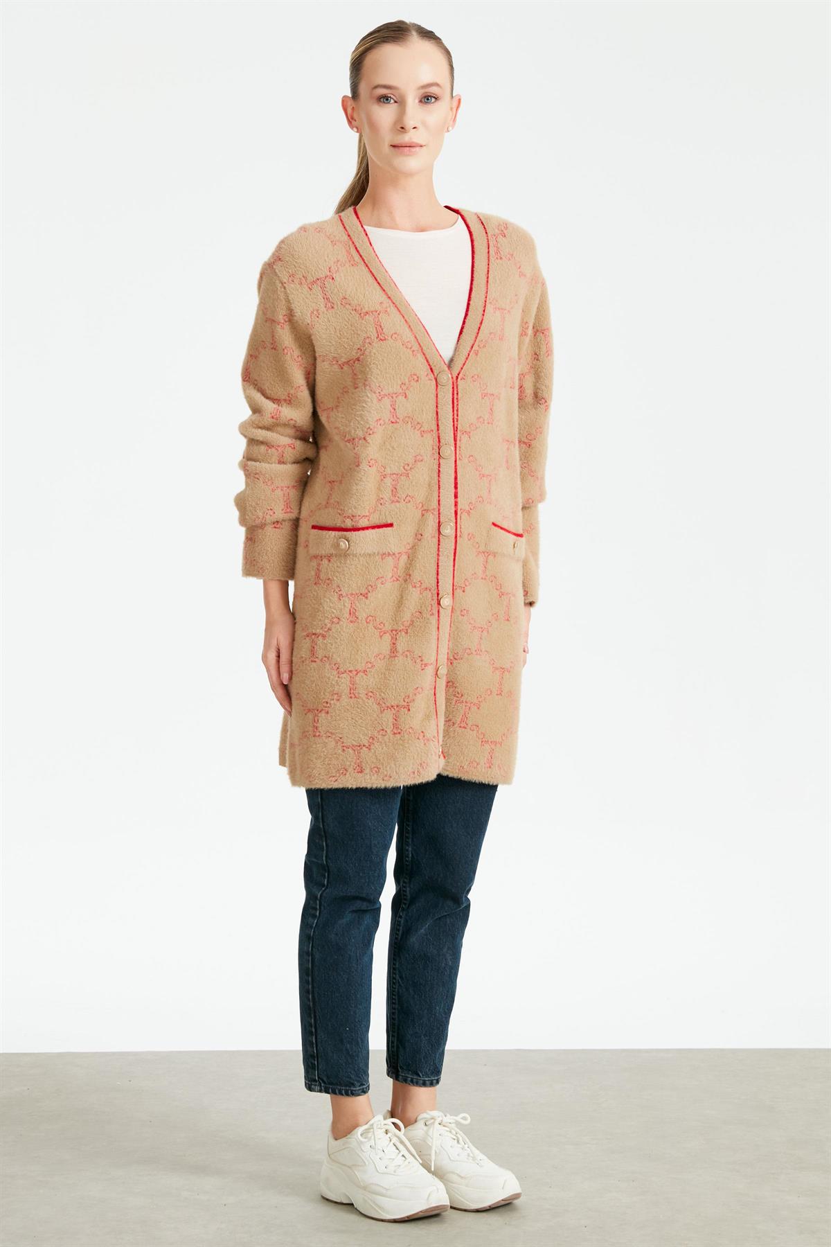 LOGO DESENLİ MİNK KABAN CAMEL