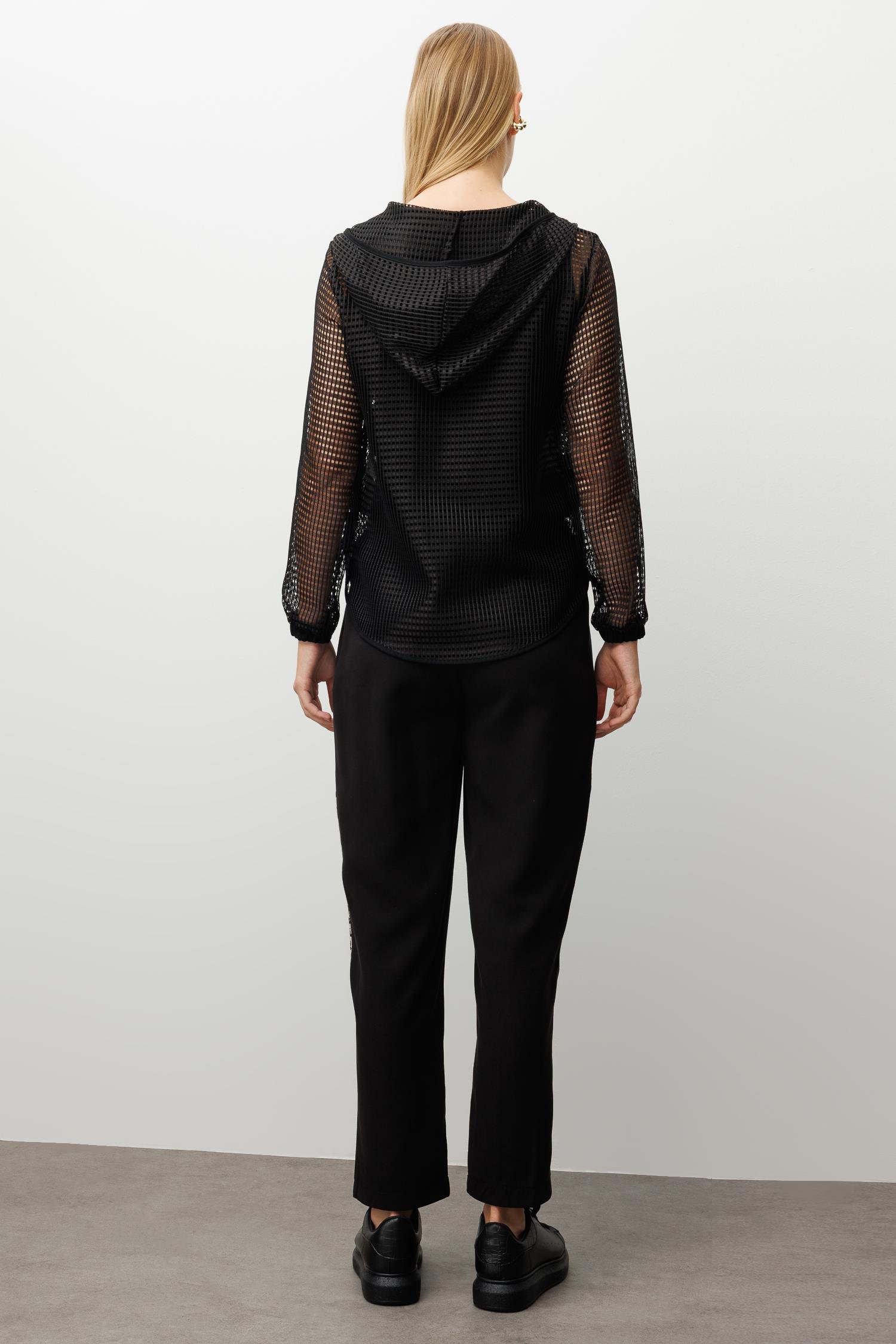 Modailgi  Aplikeli Kapüşonlu Fileli İkili Takım Siyah