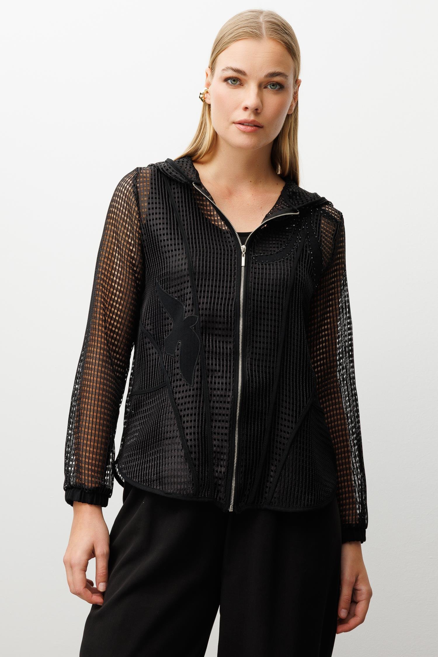 Modailgi  Aplikeli Kapüşonlu Fileli İkili Takım Siyah