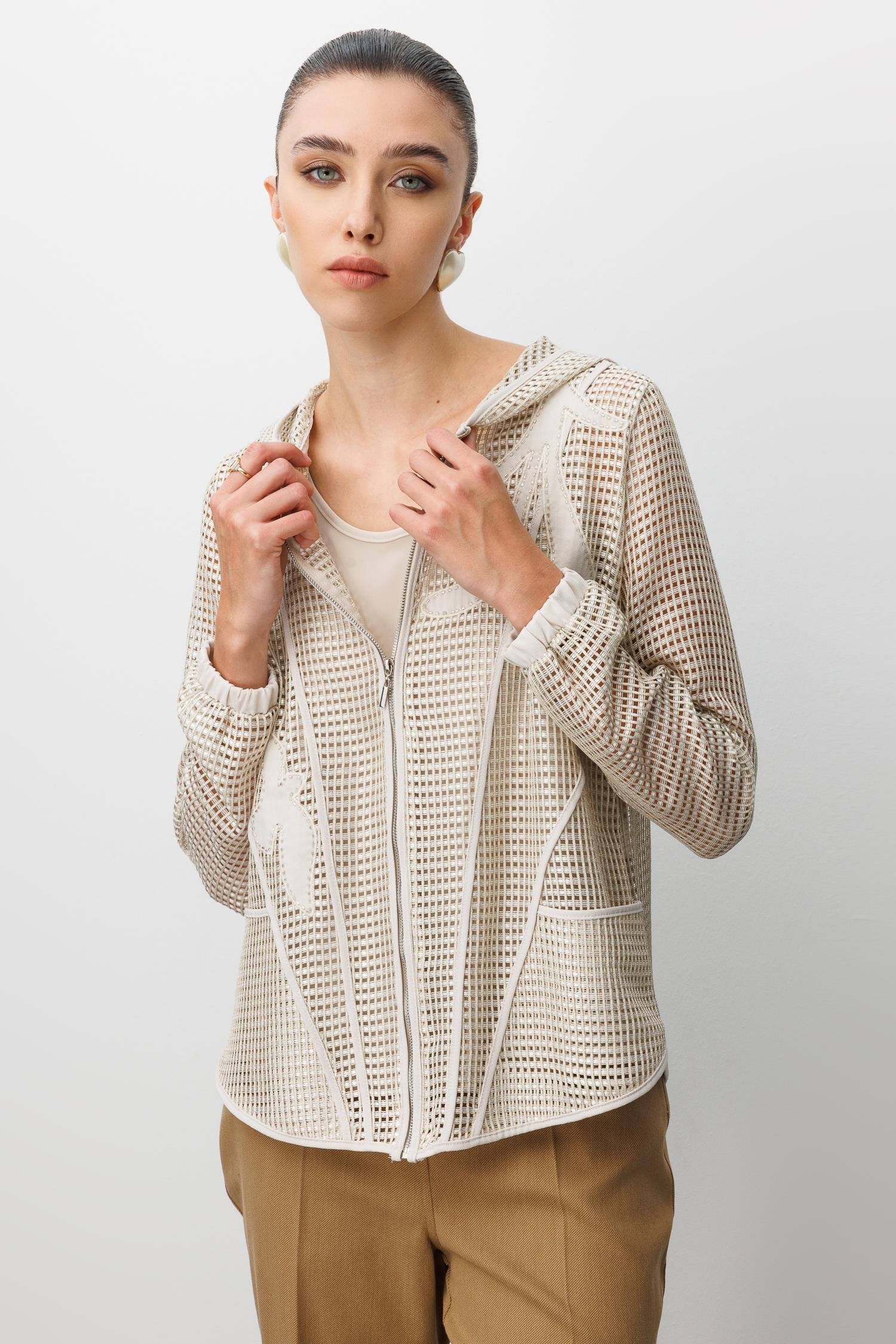 Modailgi  Aplikeli Kapüşonlu Fileli İkili Takım Taş