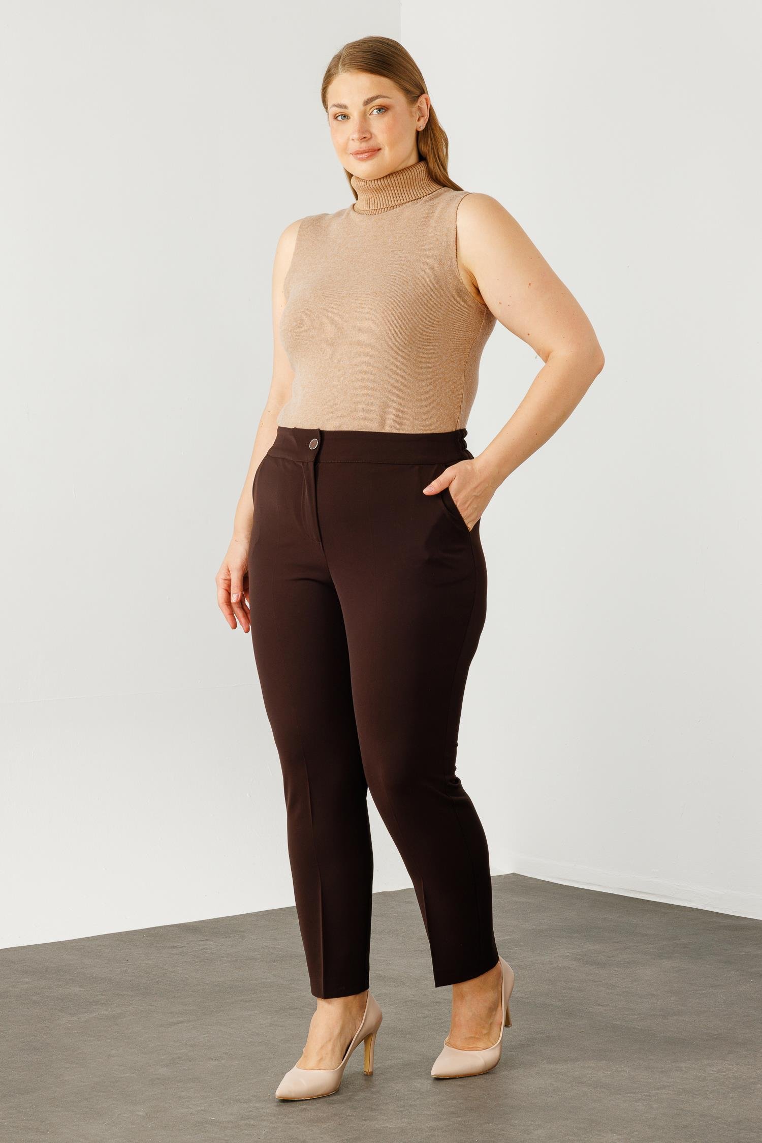 Modailgi  Arka Bel Lastikli Klasik Pantolon - 5063 Kahve