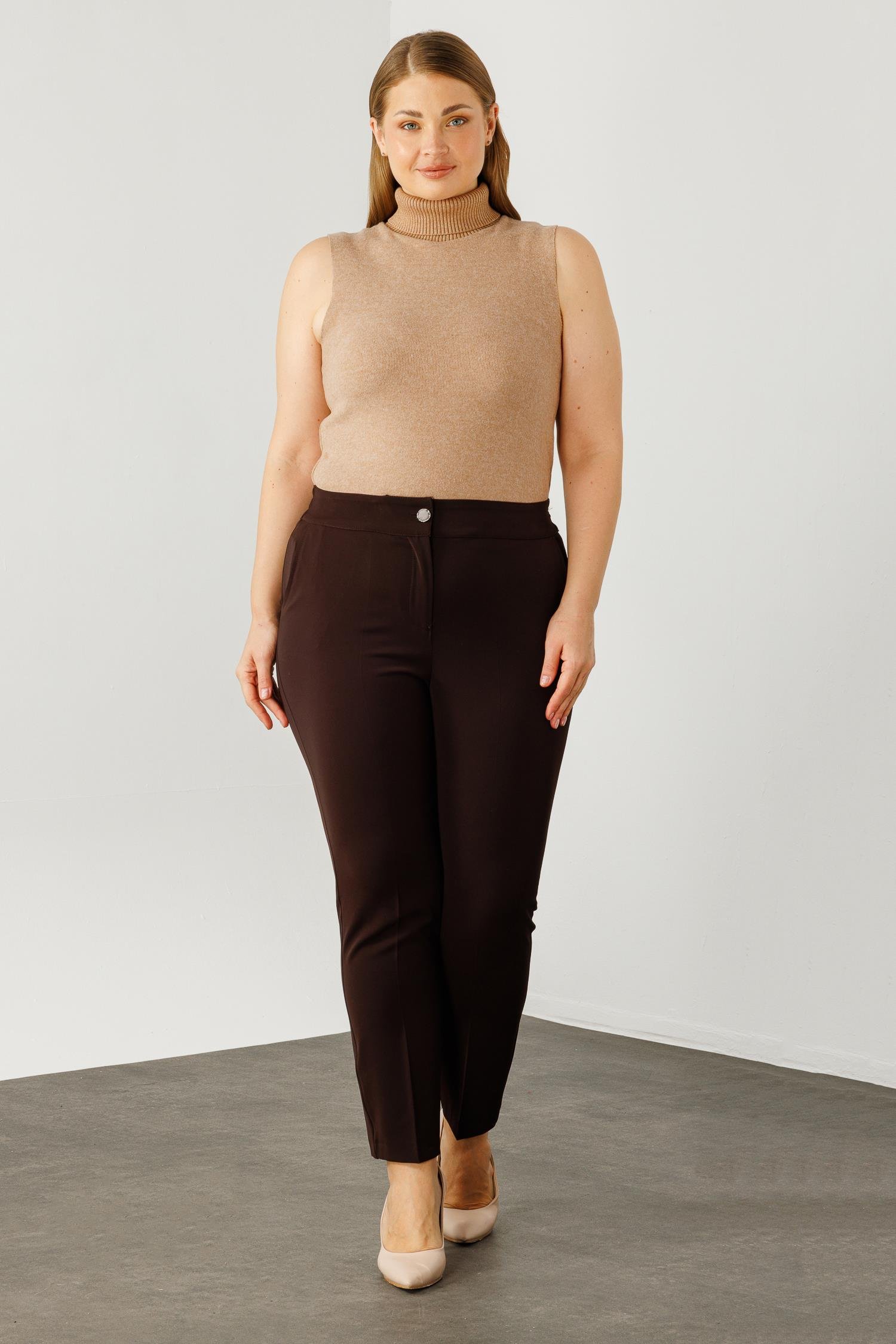 Modailgi  Arka Bel Lastikli Klasik Pantolon - 5063 Kahve