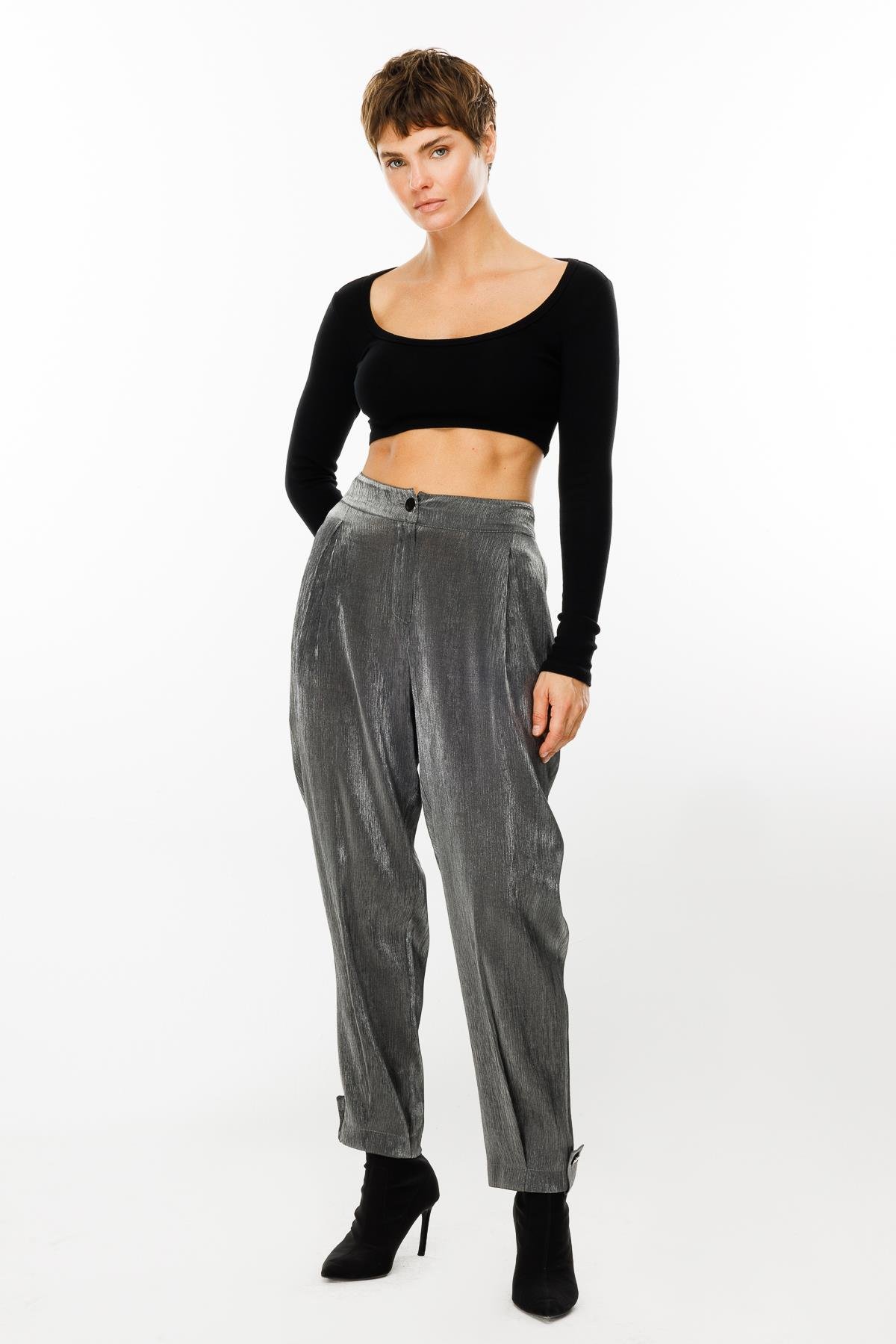 Modailgi  Arka Kemeri Lastikli Paçası Apoletli Pantolon - 1578 Gri