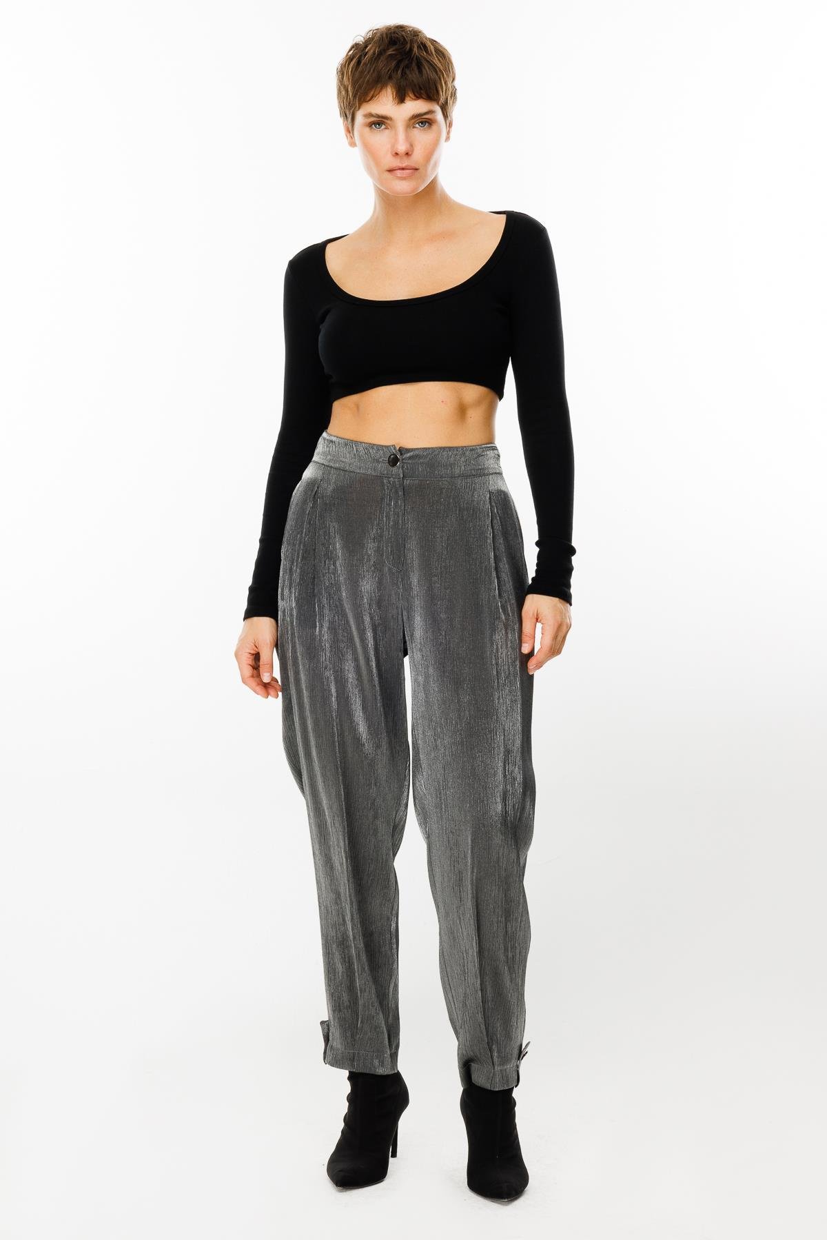 Modailgi  Arka Kemeri Lastikli Paçası Apoletli Pantolon - 1578 Gri