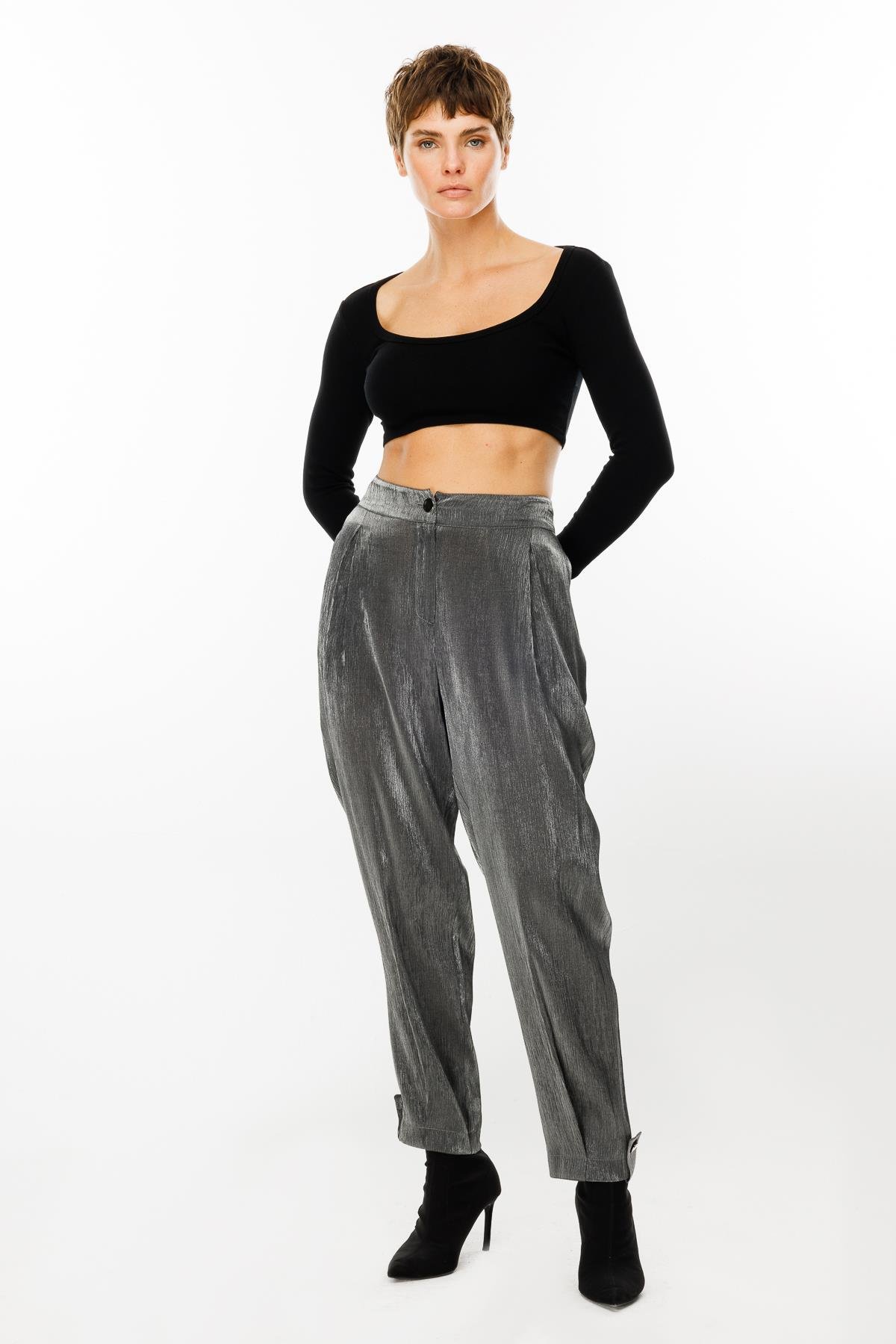 Modailgi  Arka Kemeri Lastikli Paçası Apoletli Pantolon - 1578 Gri