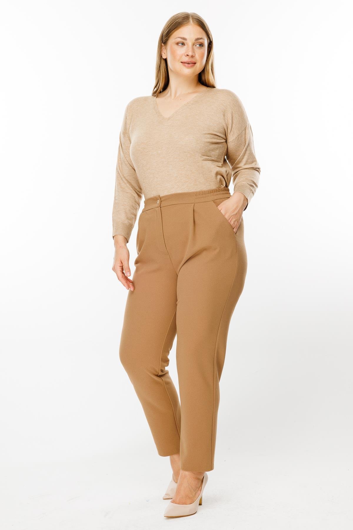 Modailgi  Arka Kemeri Lastikli Yan Cep Pantolon Camel