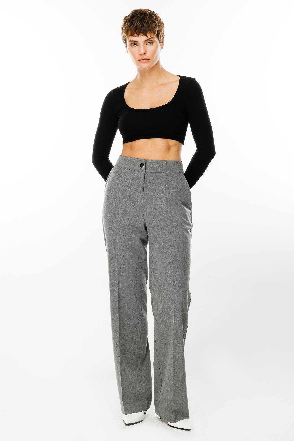 Modailgi  Arka Kemeri Lastikli Yandan Cepli Pantolon - 7975 Gri