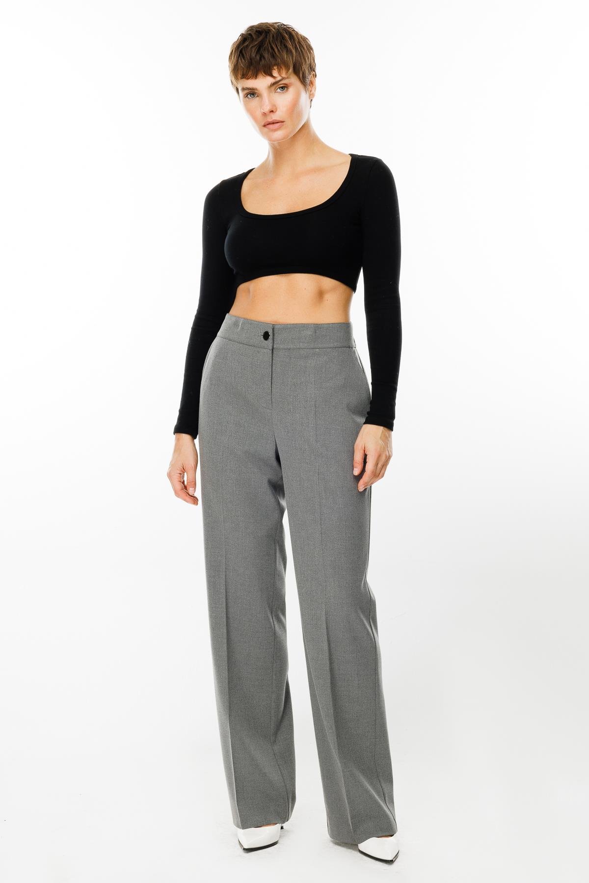 Modailgi  Arka Kemeri Lastikli Yandan Cepli Pantolon - 7975 Gri