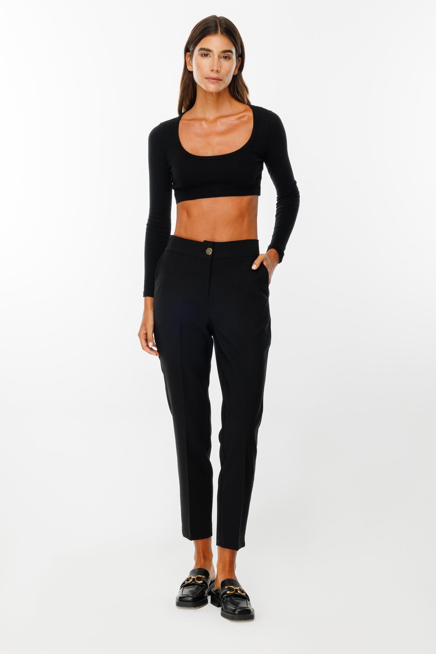 Modailgi  Arka Kemeri Lastikli Yandan Cepli Pantolon - 7057 Siyah