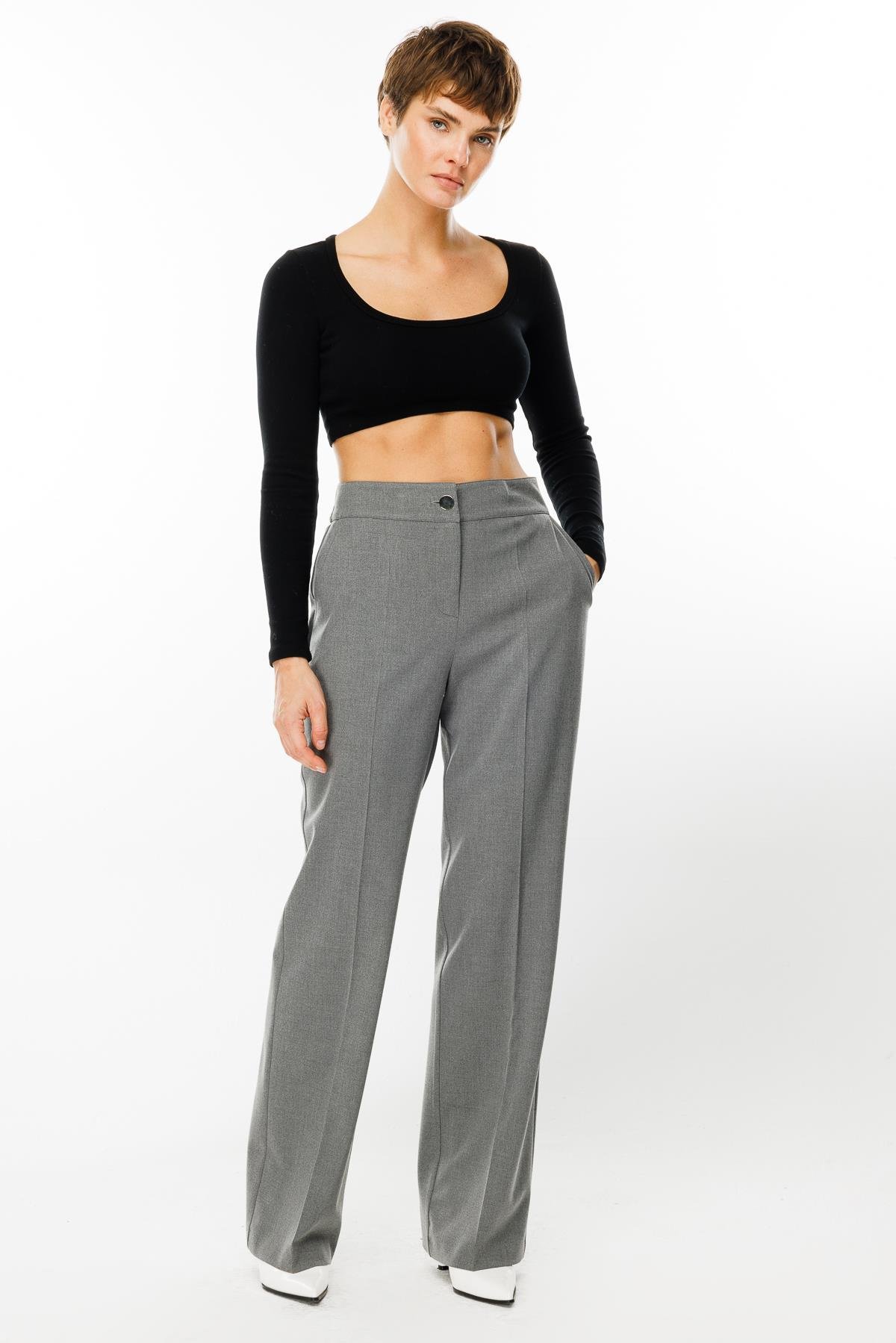 Modailgi  Arka Kemeri Lastikli Yandan Cepli Pantolon - 7975 Gri