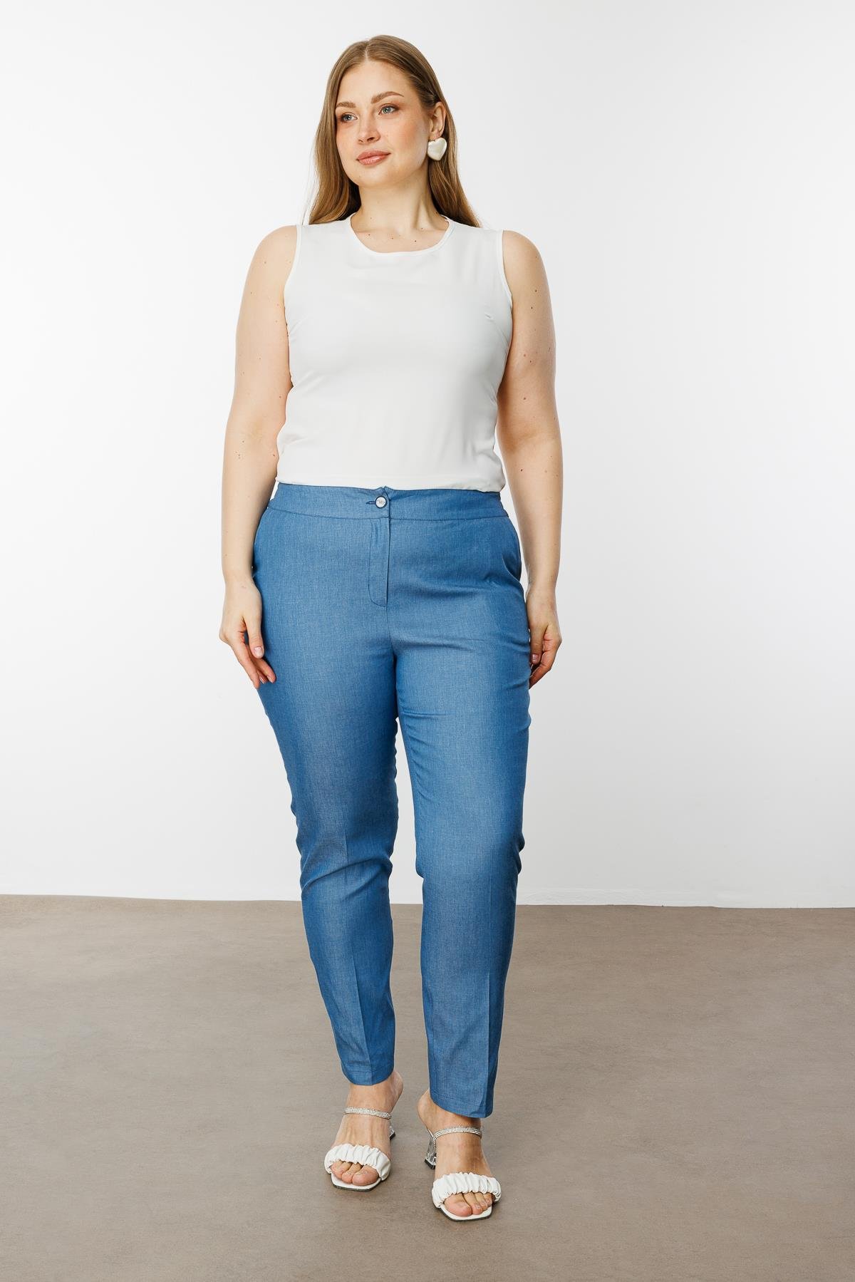 Modailgi  Arkası Lastikli Tencel Pantolon - 40206 İndigo