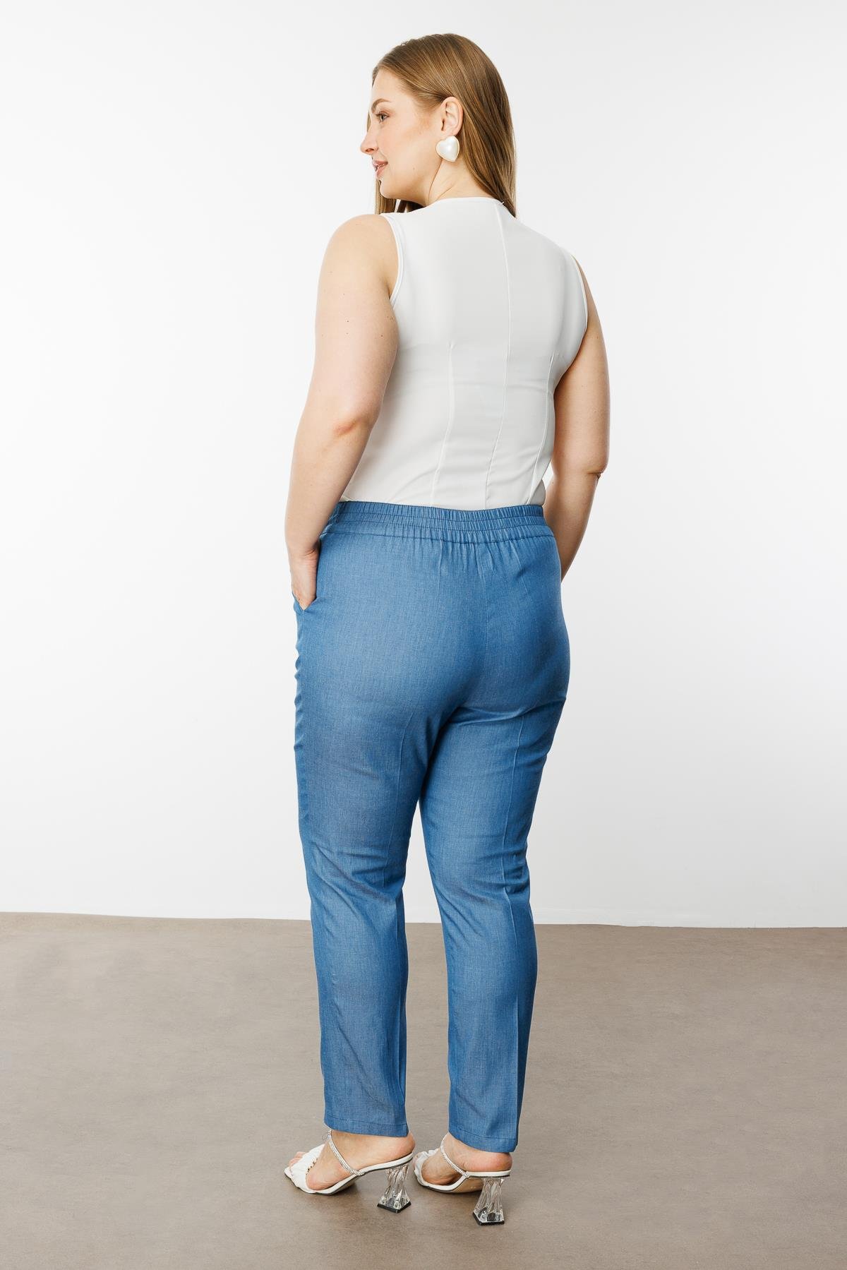 Modailgi  Arkası Lastikli Tencel Pantolon - 40206 İndigo