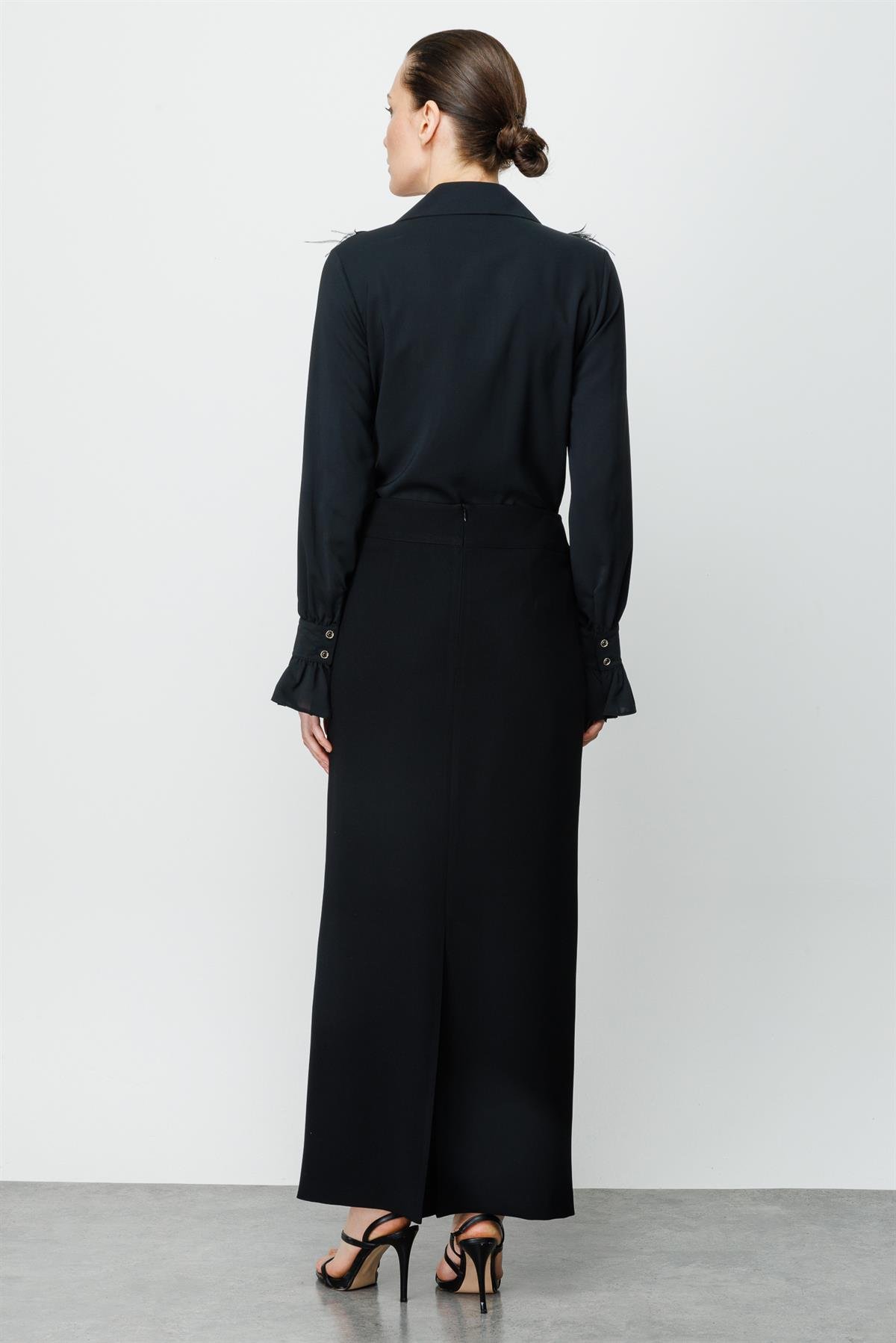 Modailgi  Arkası Pilikaşe Etek Siyah