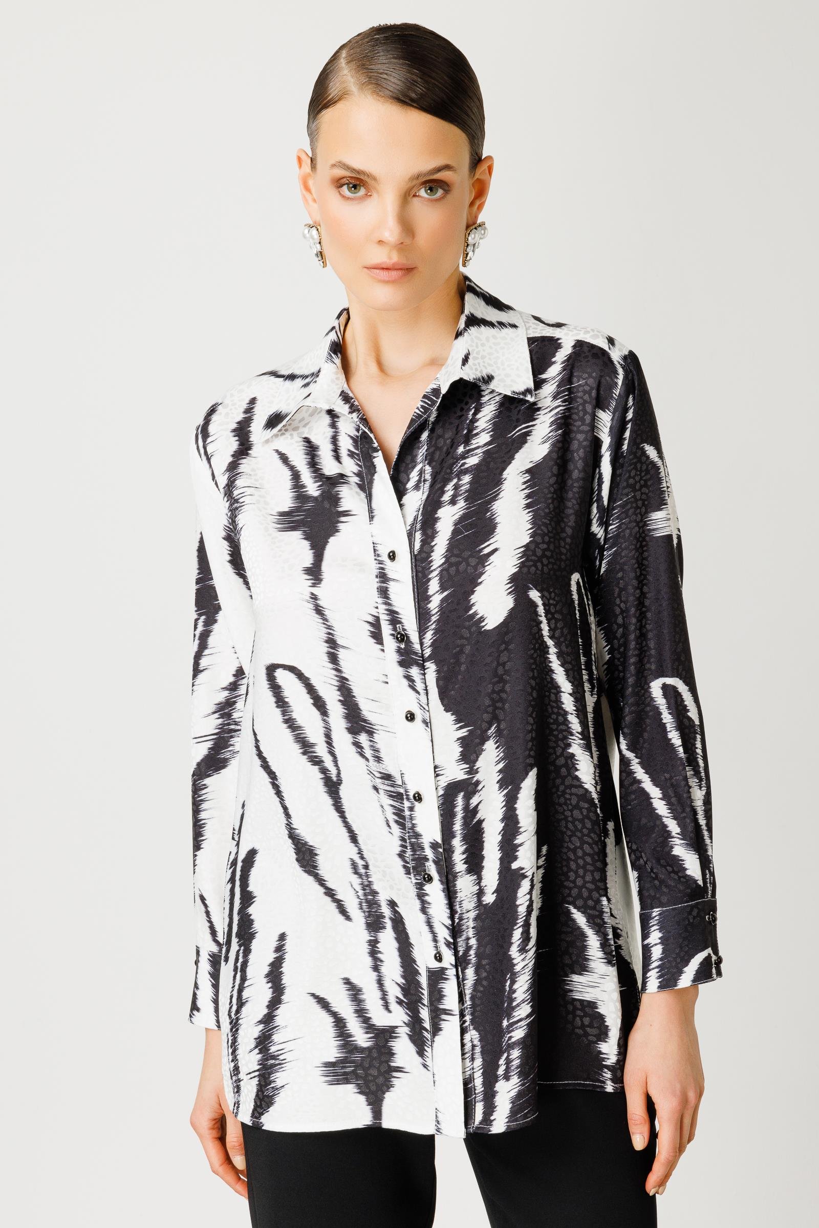 Modailgi  Arkası Pilikaşeli Jakar Desenli Gömlek Siyah