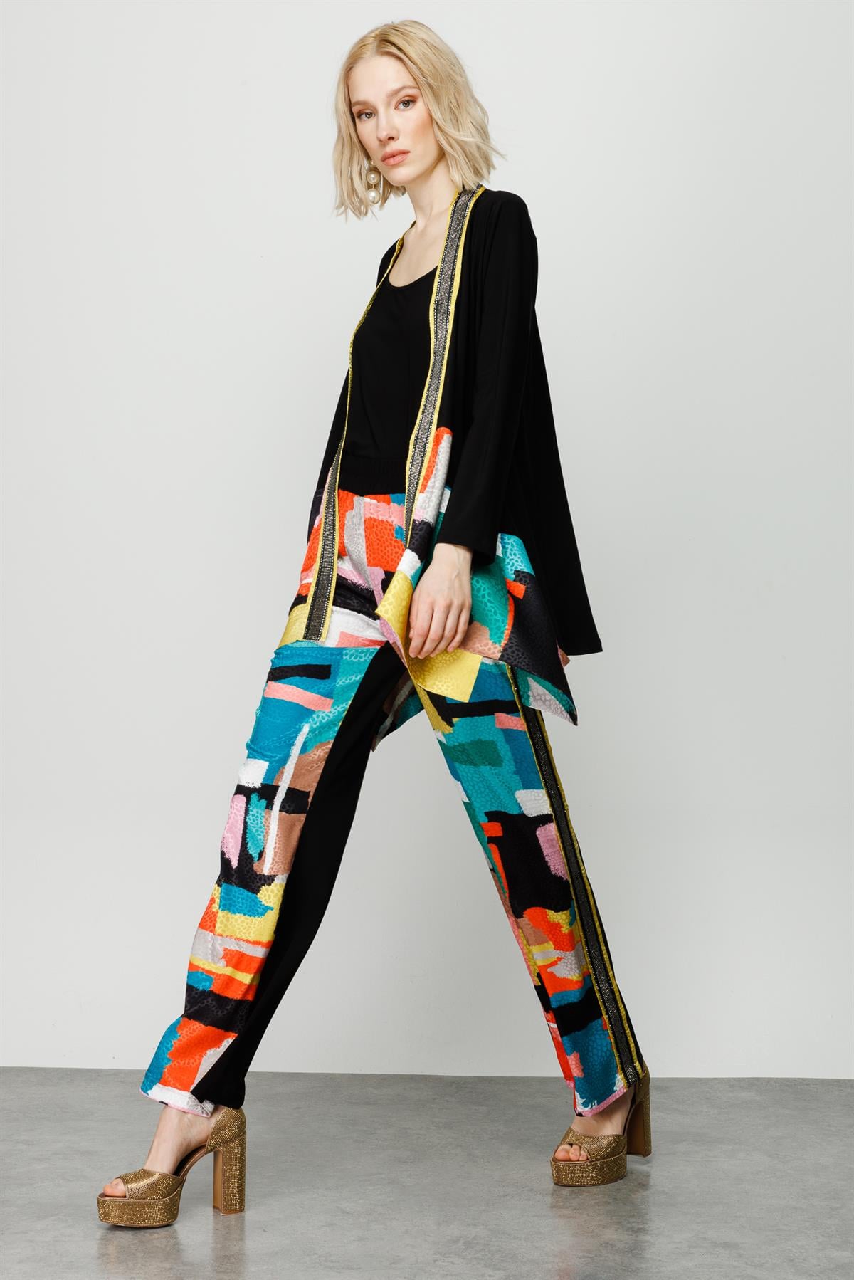 Modailgi  Asimetrik Patchwork Desen İkili Tunik Orijinal