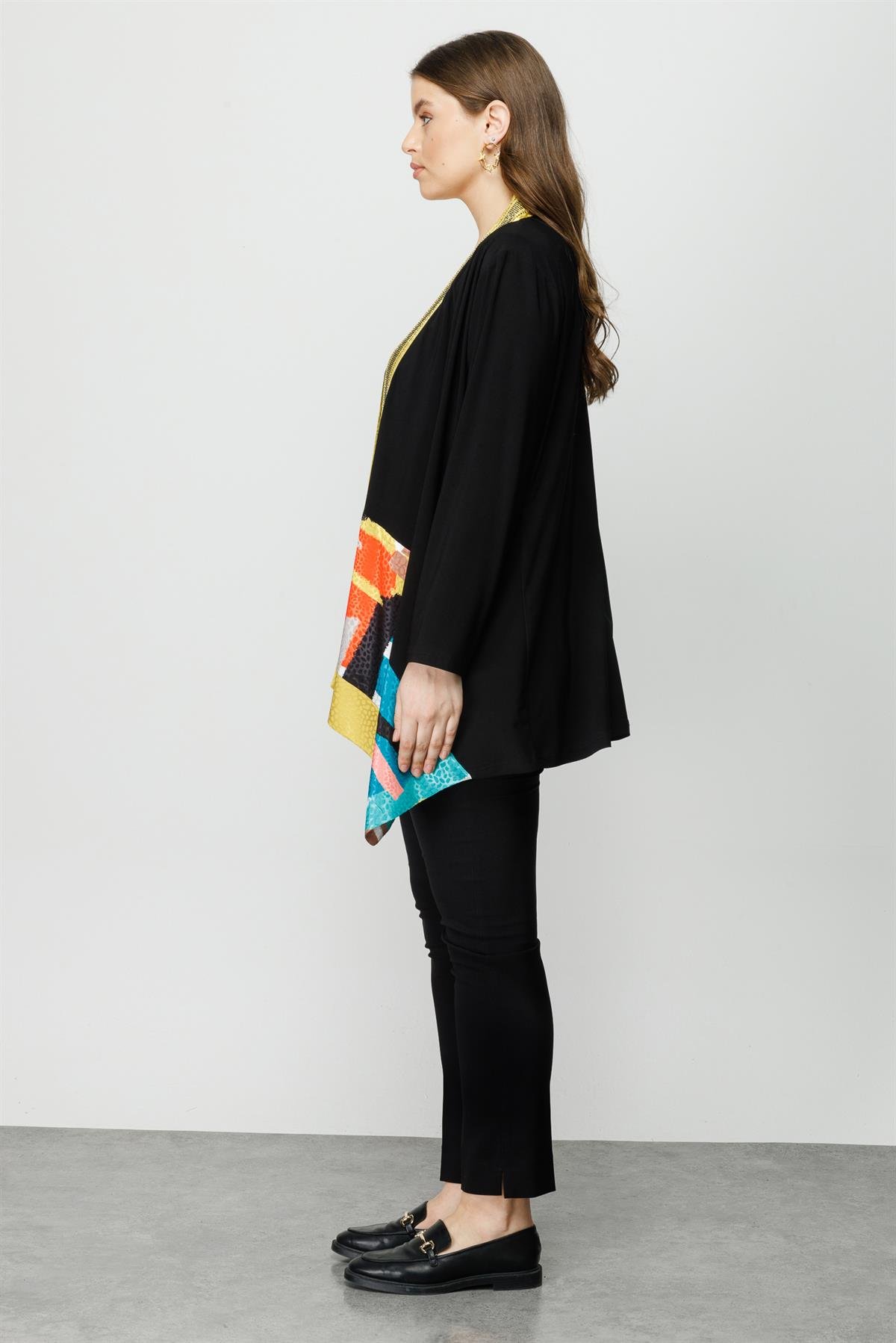 Modailgi  Asimetrik Patchwork Desen İkili Tunik Siyah