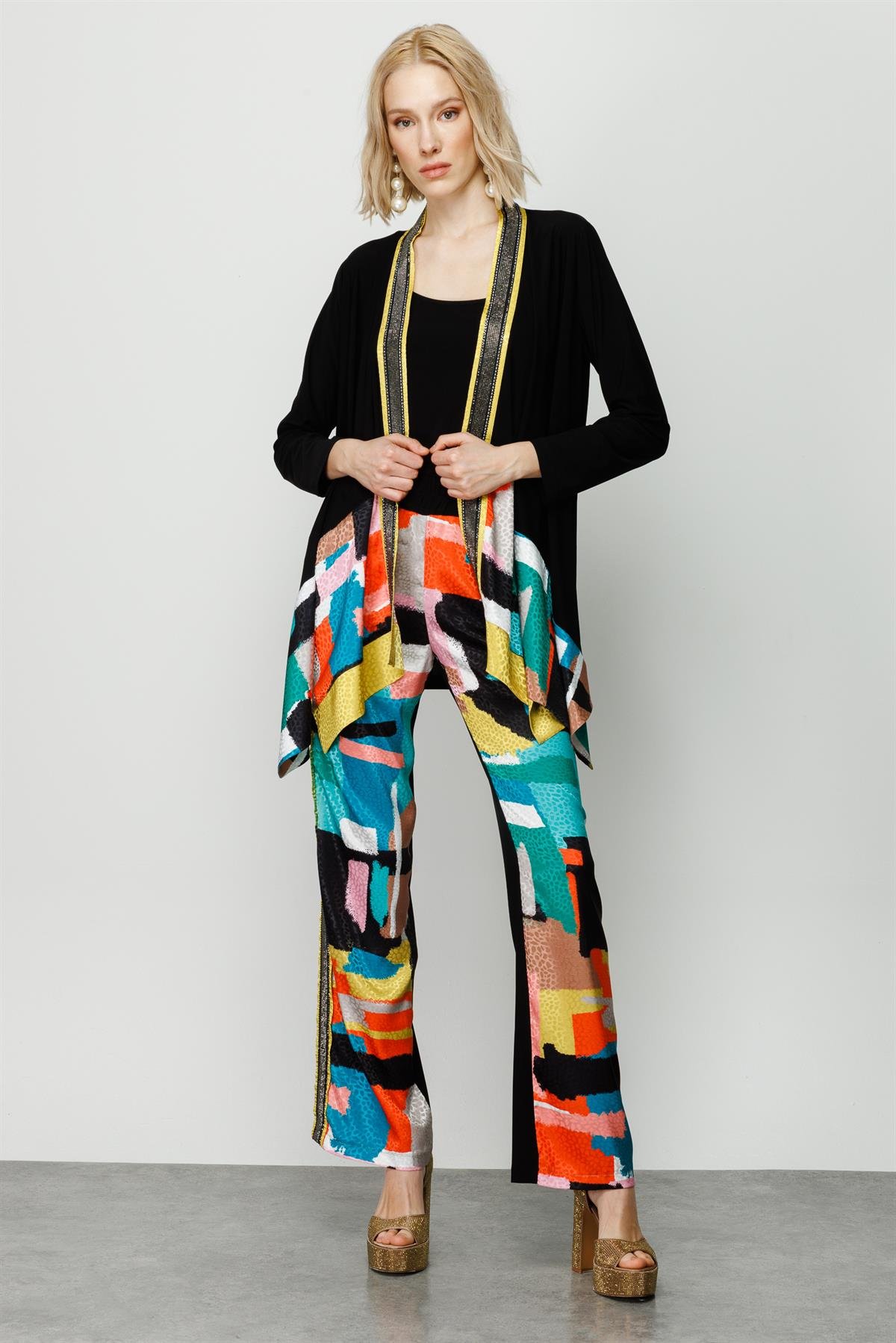 Modailgi  Asimetrik Patchwork Desen İkili Tunik Orijinal